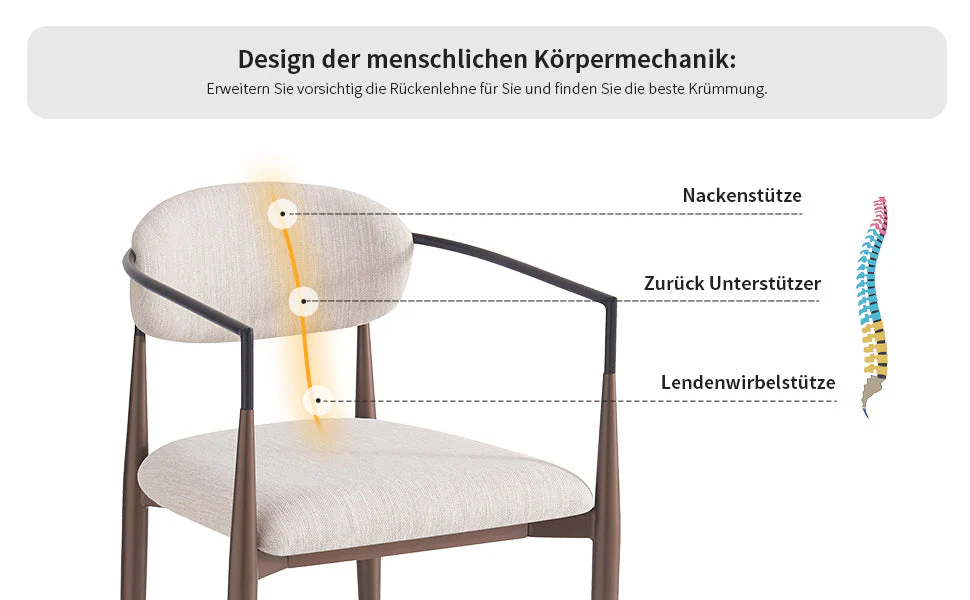 Dining Chair Set (6 Pcs) Modern Luxury Ergonomic Adjustable Legs - Linen Fabric - Image 8