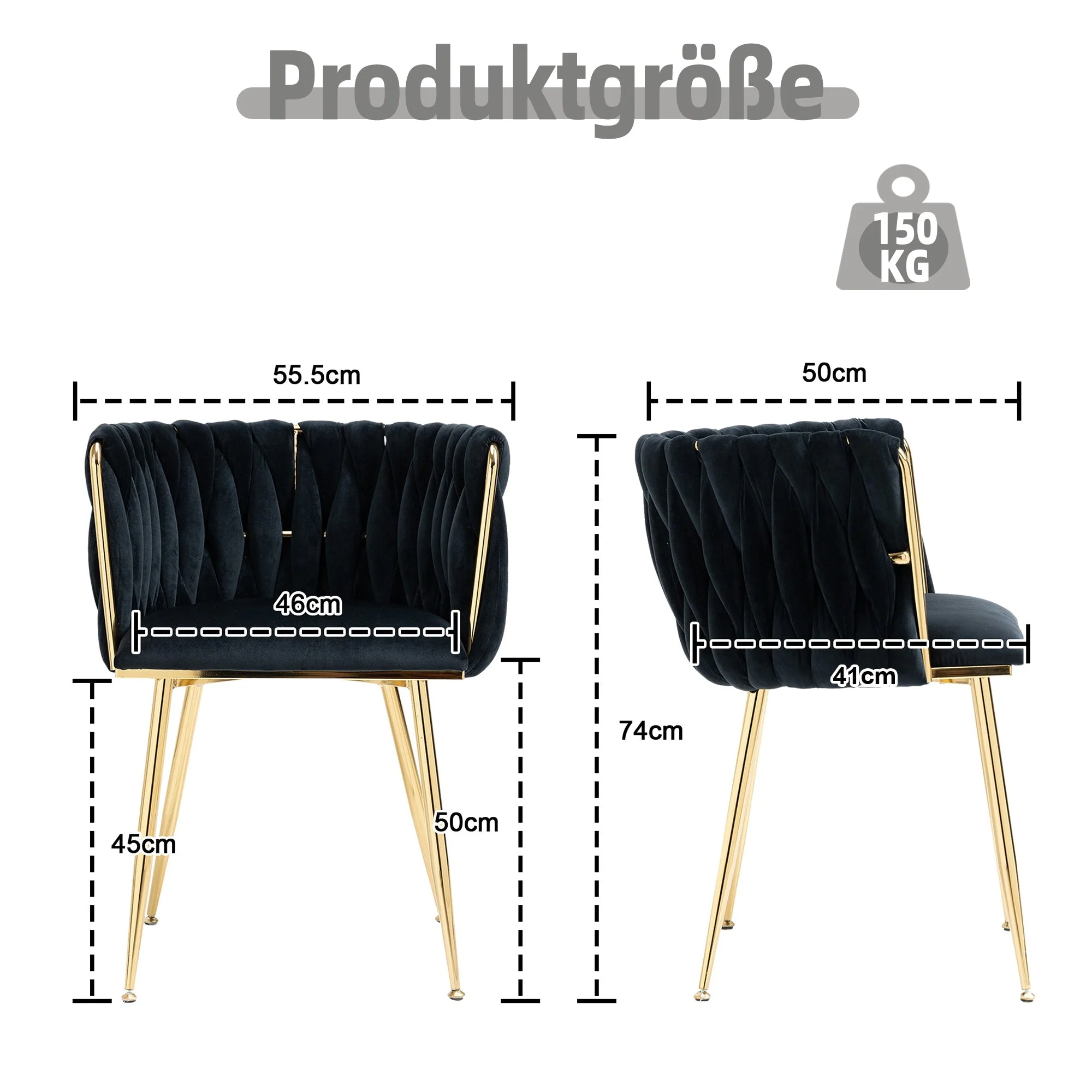 Dining Chair Set Modern Luxury Handwoven Gold Legs Soft Cushion Velvet (Set of 2) - Image 2