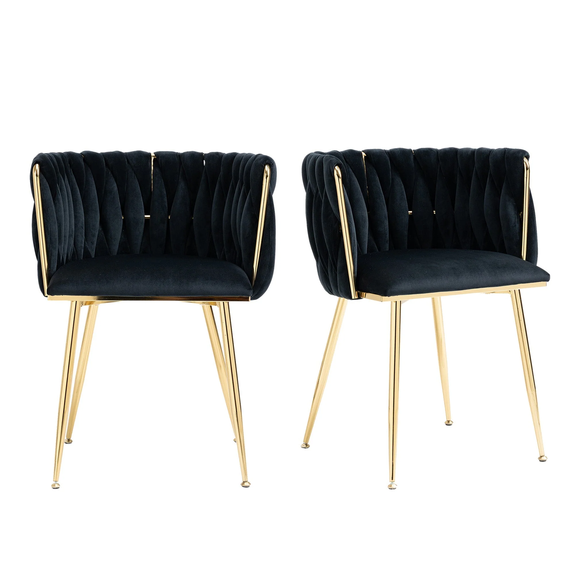 Dining Chair Set Modern Luxury Handwoven Gold Legs Soft Cushion Velvet (Set of 2) - Image 8
