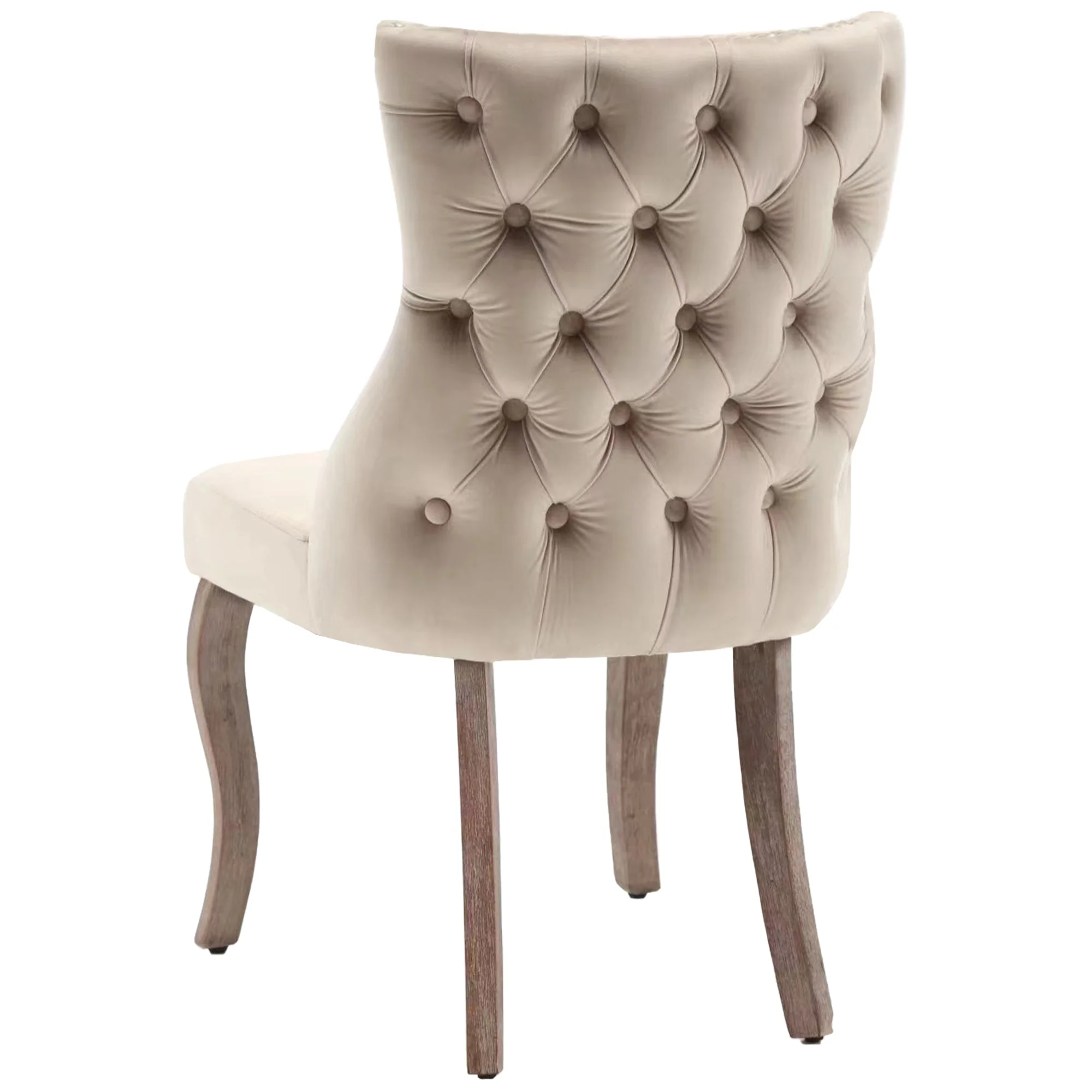 Dining Chair Set of 2 Button Tufted Nailhead Trim Curved Solid Wood Legs, Beige Velvet - Image 7