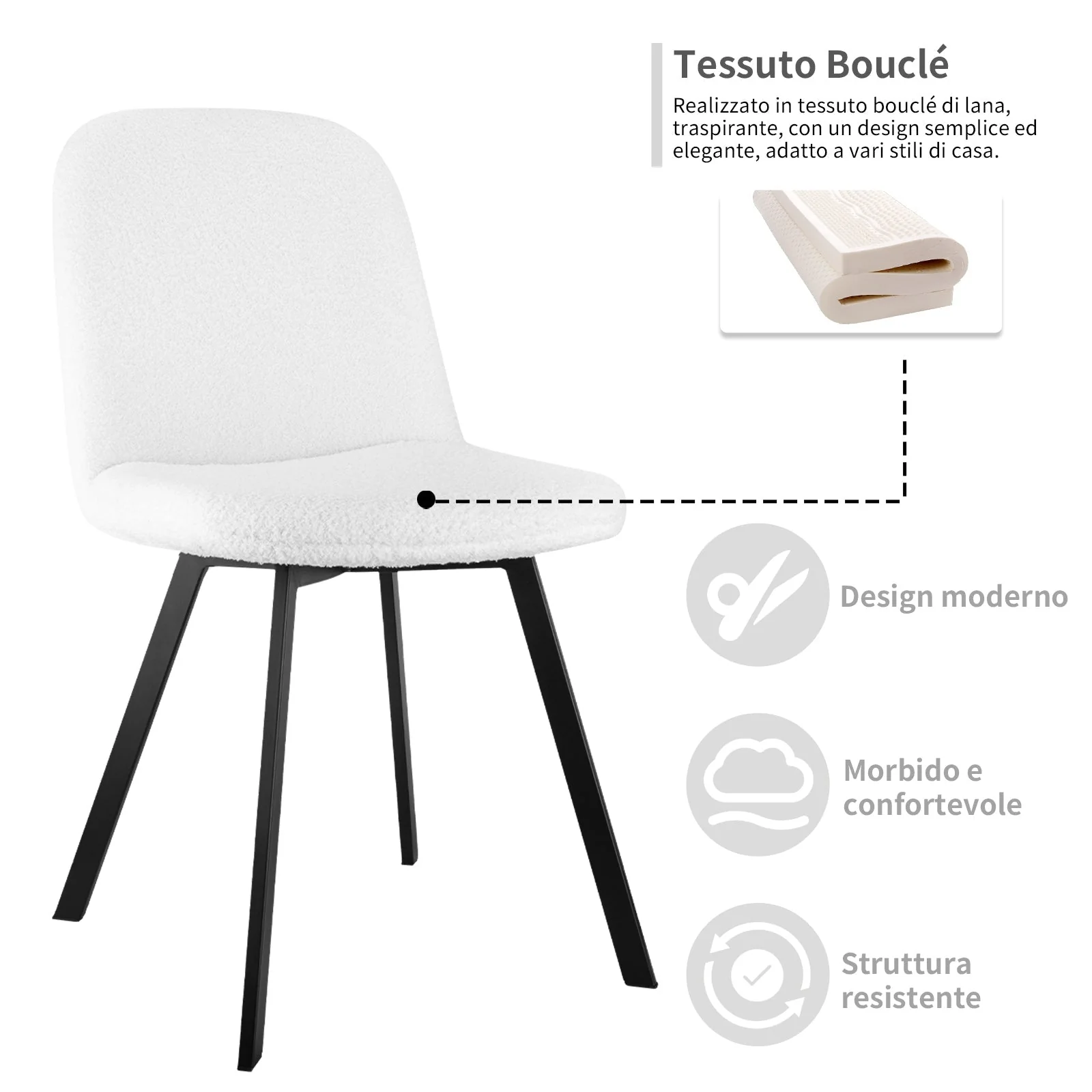 Dining Chair Set of 2 Soft Padded Metal Frame - Teddy Fleece - Image 10