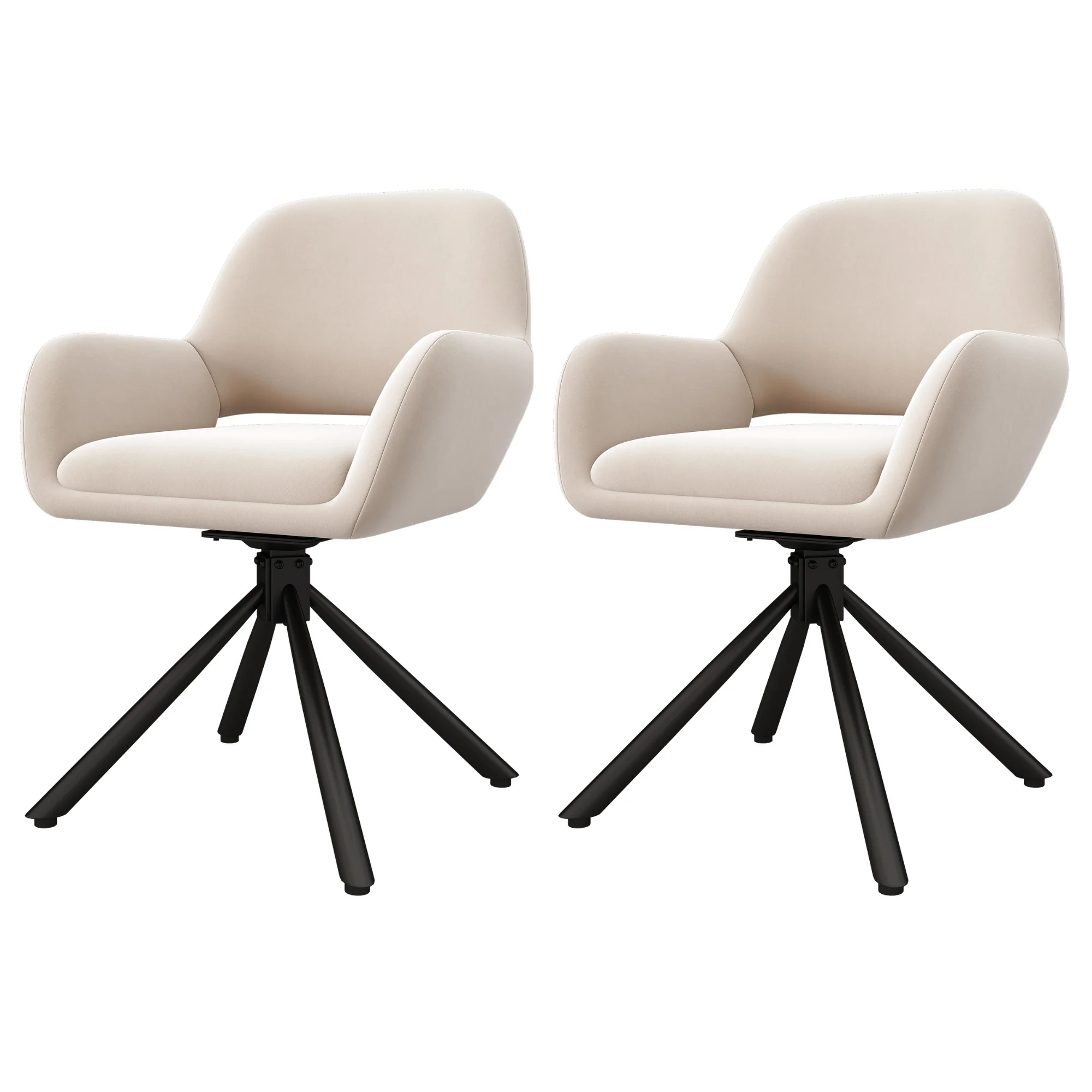 Dining Chair Set of 2 Swivel Modern with Handrails Velvet Beige - Image 4