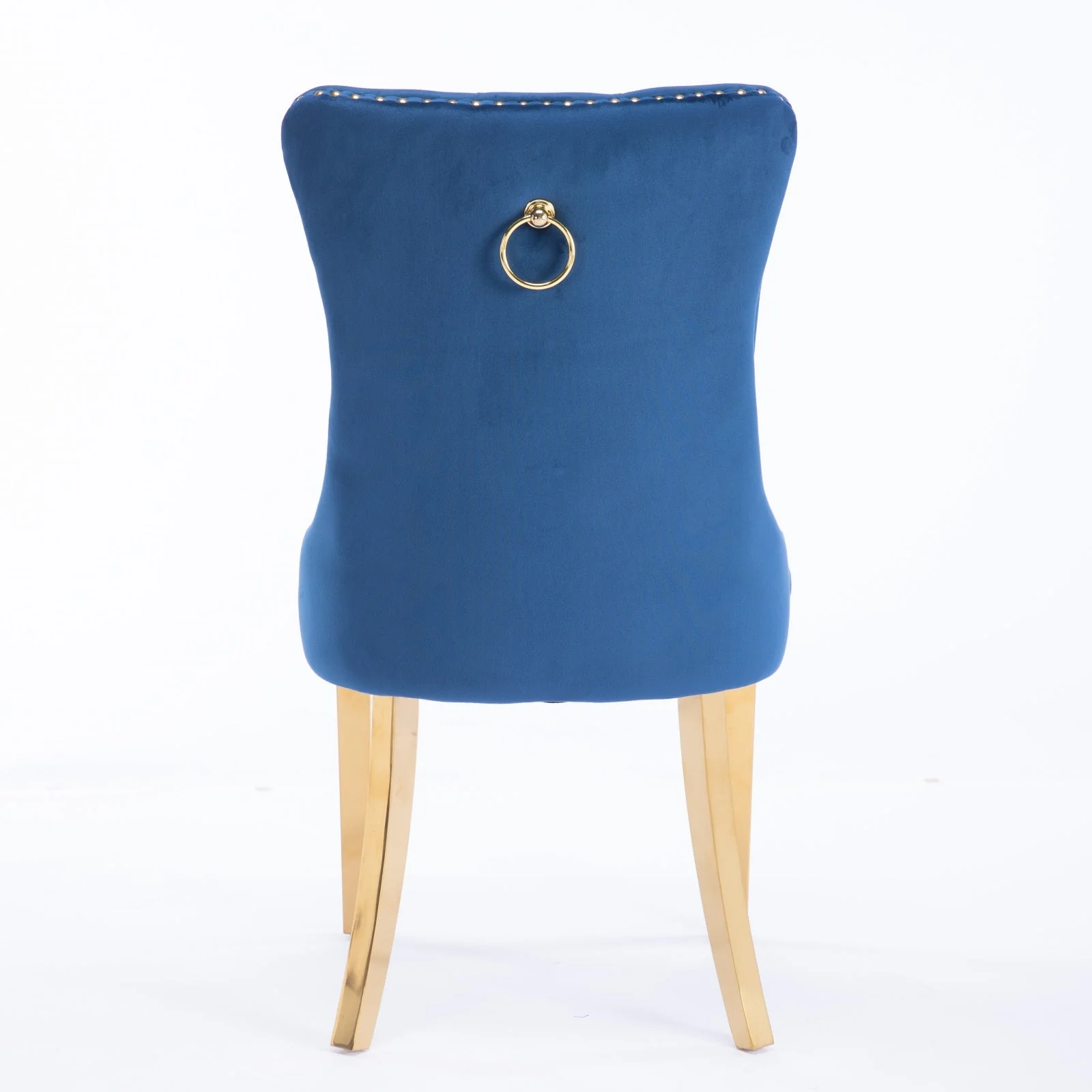 Dining Chair Set of 2 Tufted Velvet Upholstered Golden Legs Nailhead Trim - Blue - Image 7