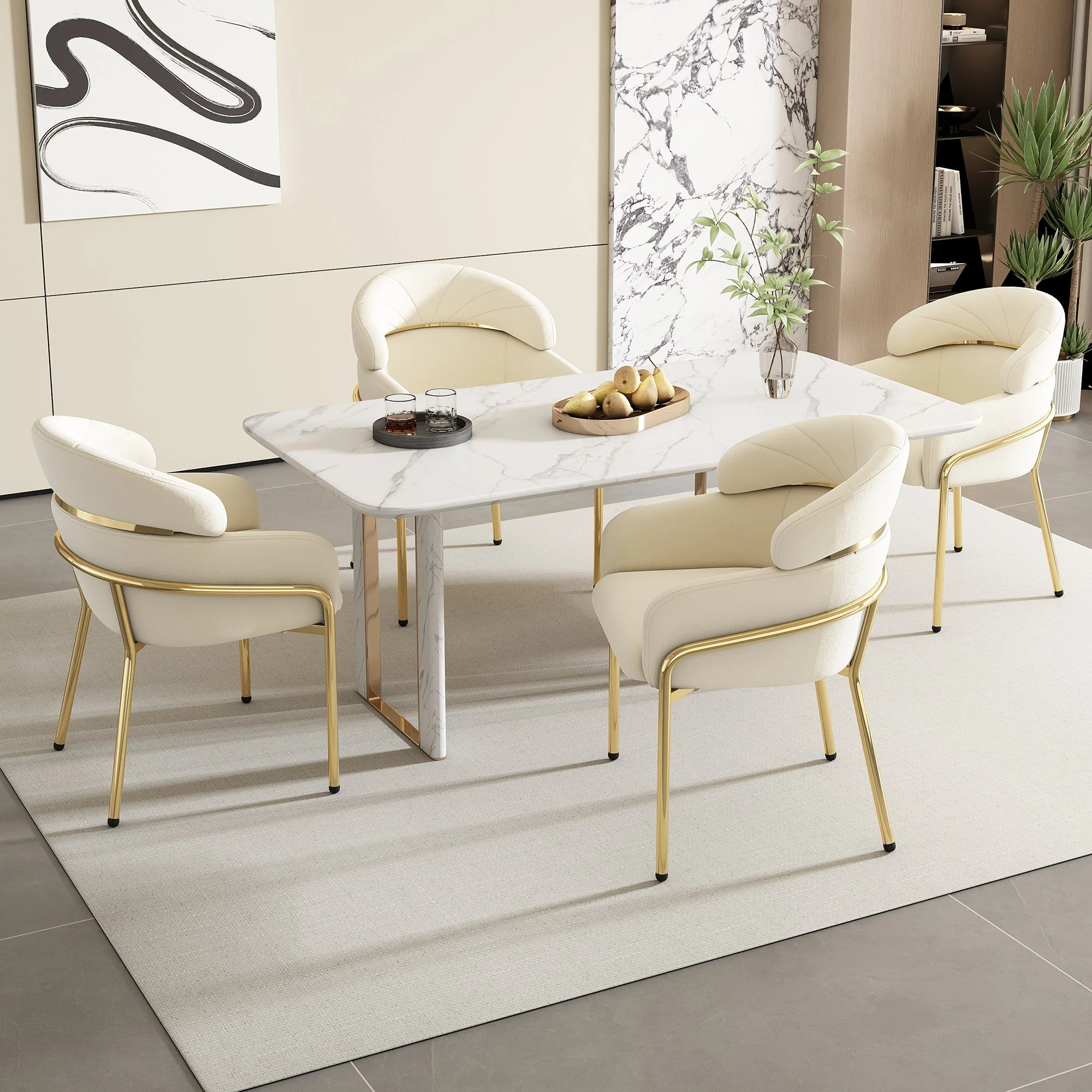 Dining Chair Set of 4 Metal Legs Velvet Beige
