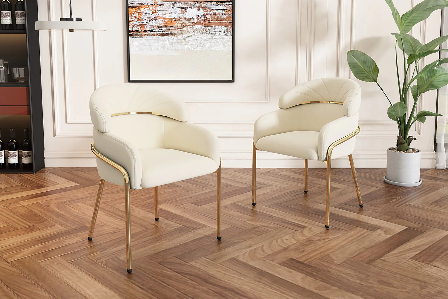 Dining Chair Set of 4 Metal Legs Velvet Beige - Image 10