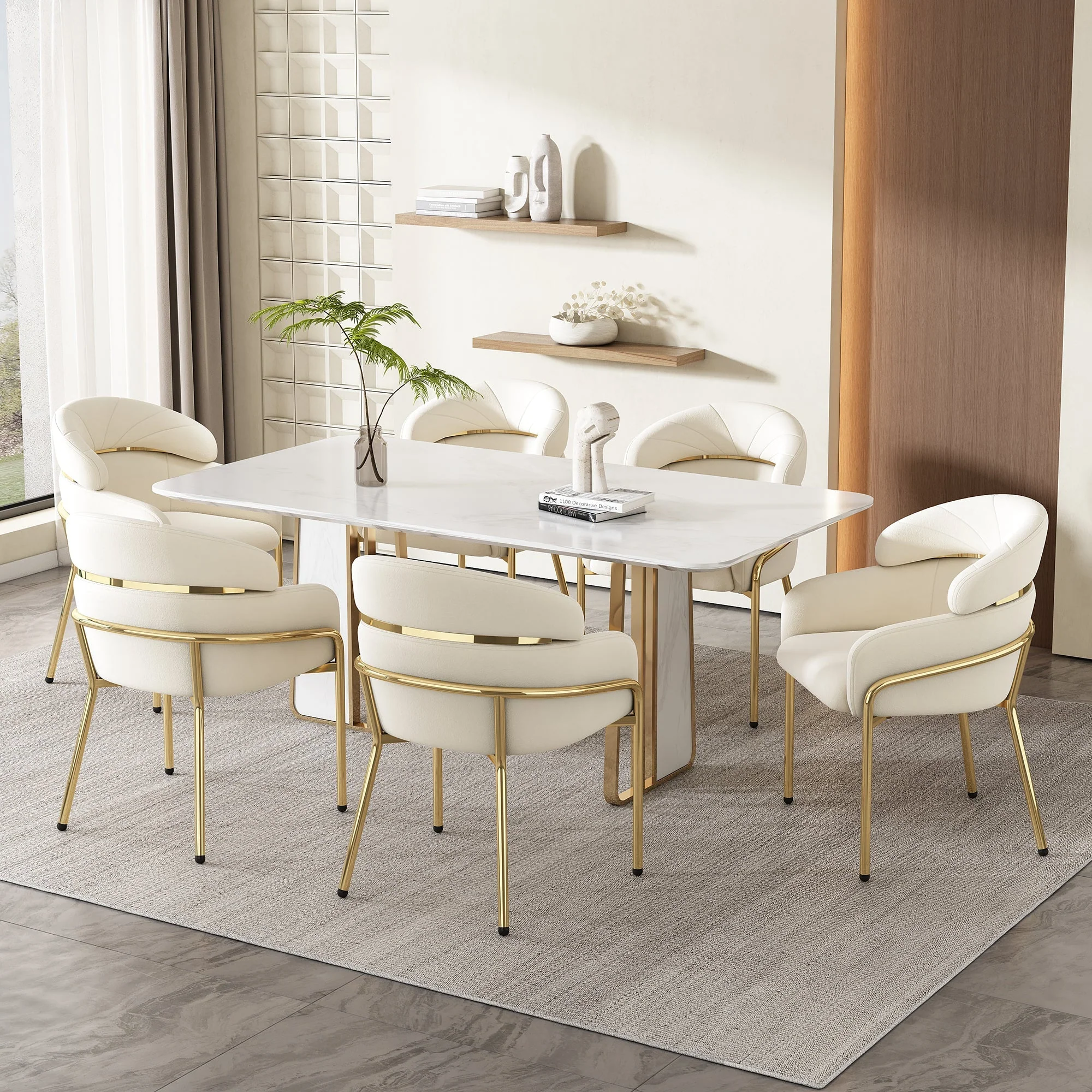 Dining Chair Set of 4 Metal Legs Velvet Beige - Image 2