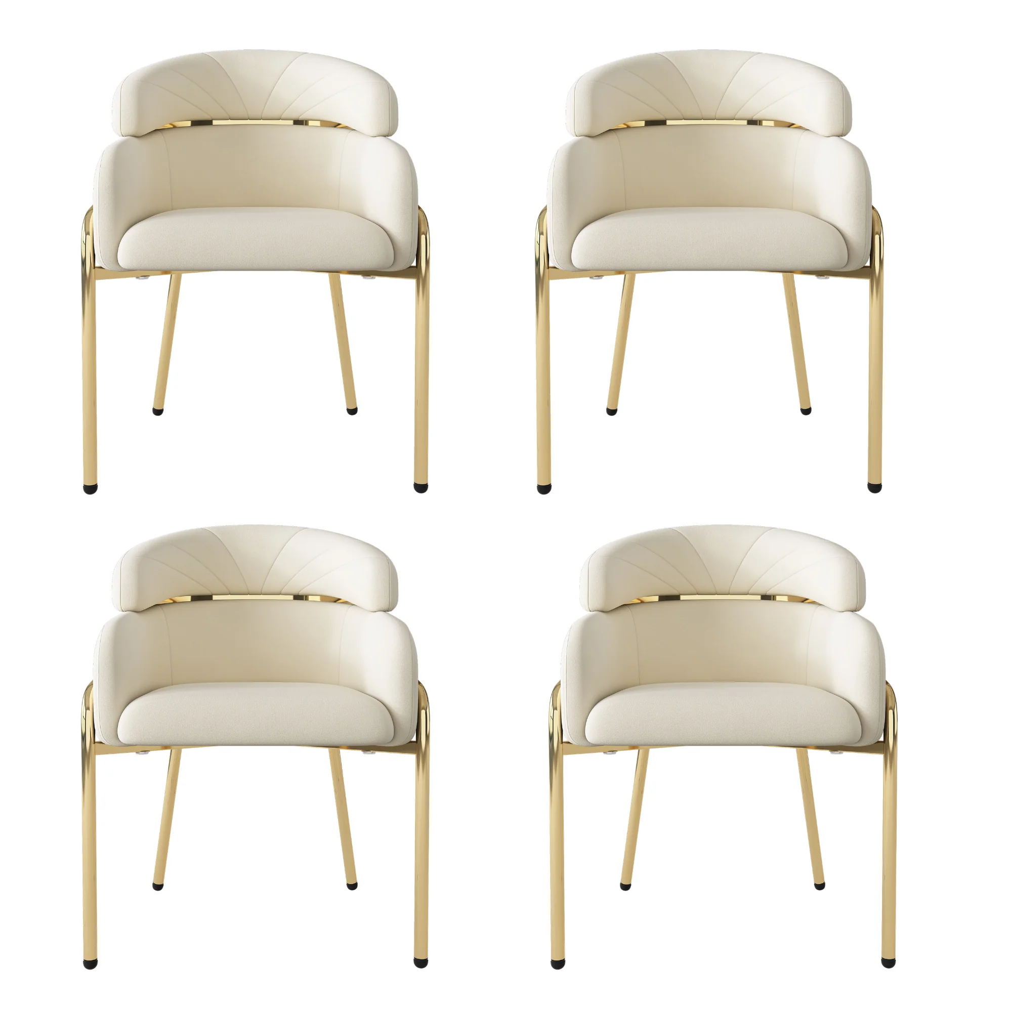 Dining Chair Set of 4 Metal Legs Velvet Beige - Image 4