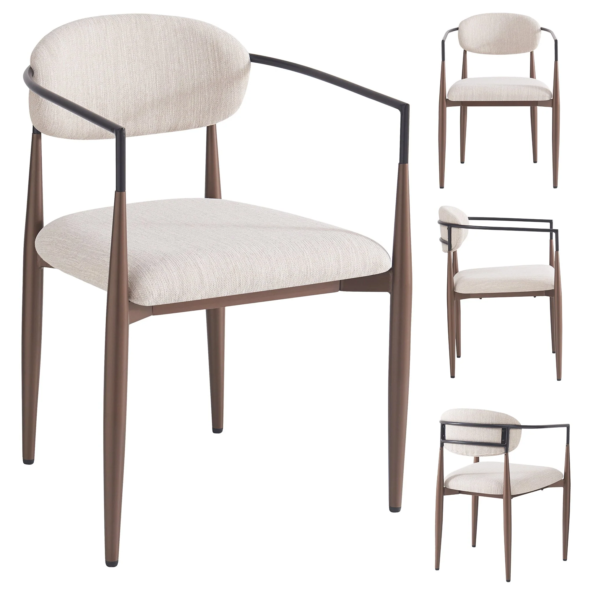 Dining Chair Set of 4 Modern Ergonomic Adjustable Legs - Linen Fabric - Image 2