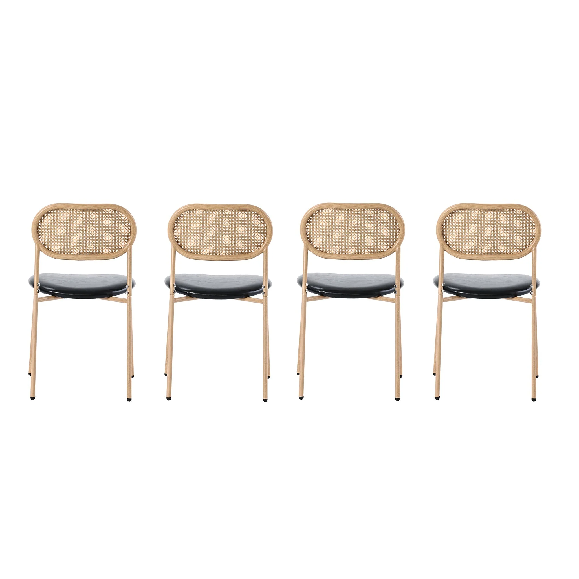 Dining Chair Set of 4 Modern Rattan Metal Legs - Black + Brown - Image 4