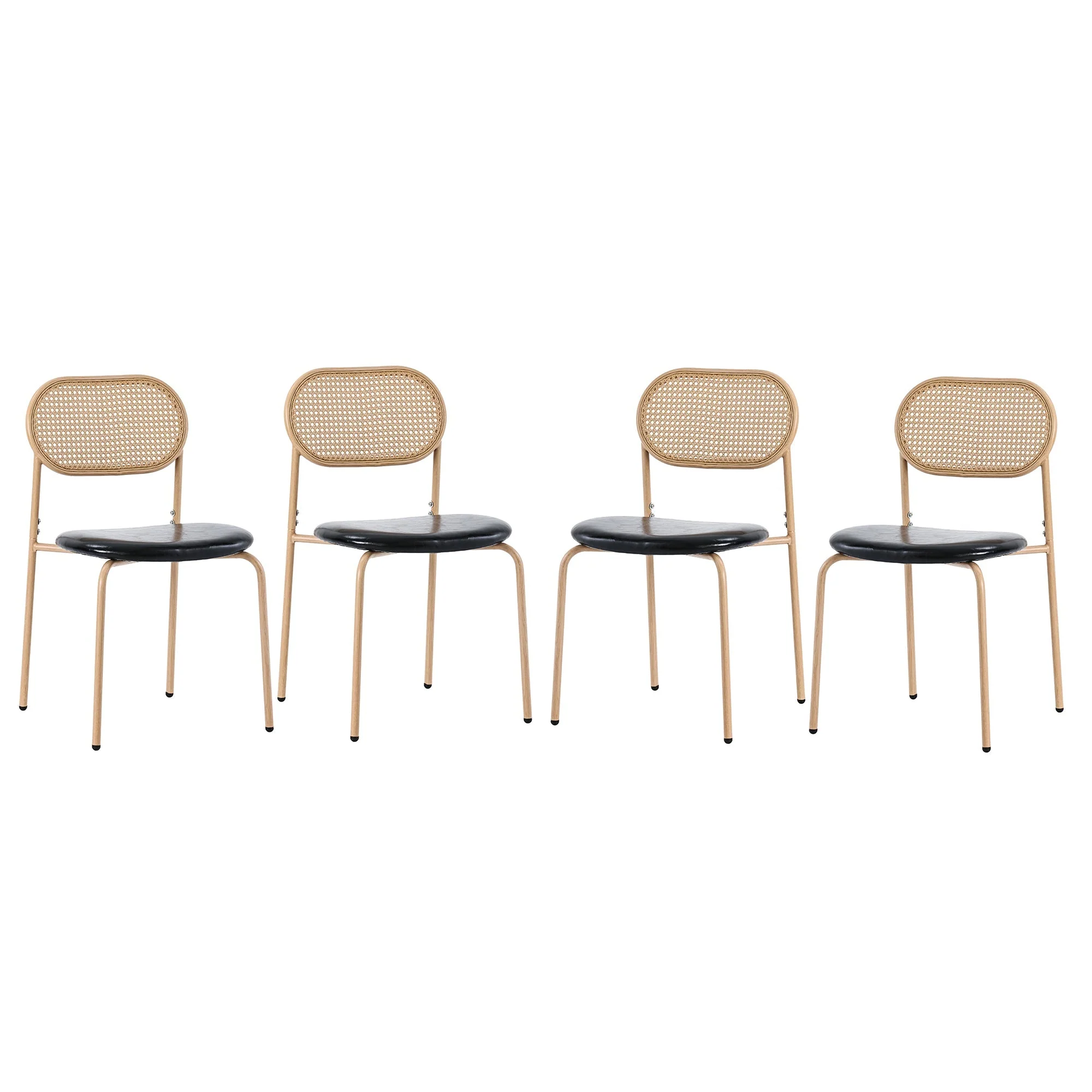 Dining Chair Set of 4 Modern Rattan Metal Legs - Black + Brown - Image 5