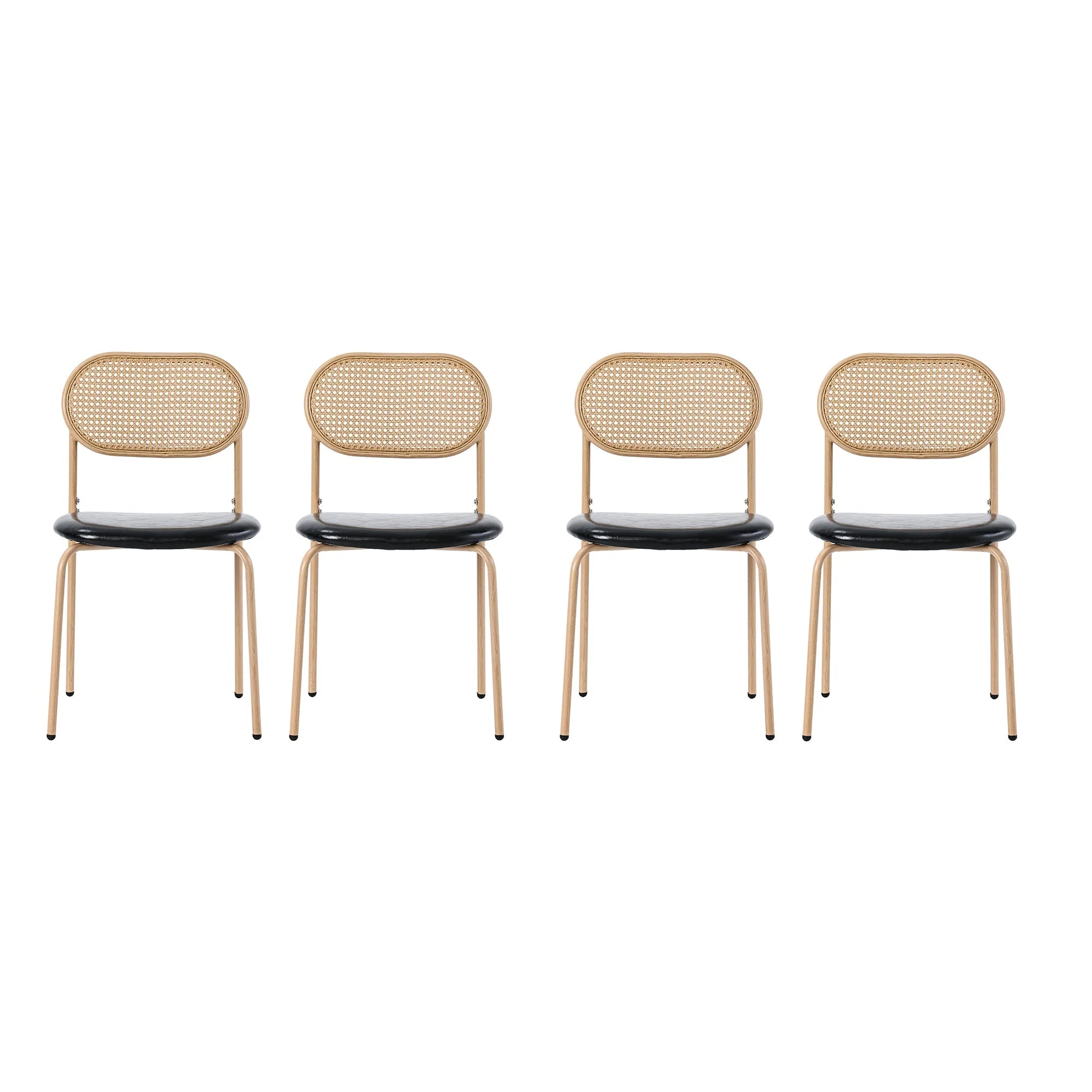 Dining Chair Set of 4 Modern Rattan Metal Legs - Black + Brown - Image 6