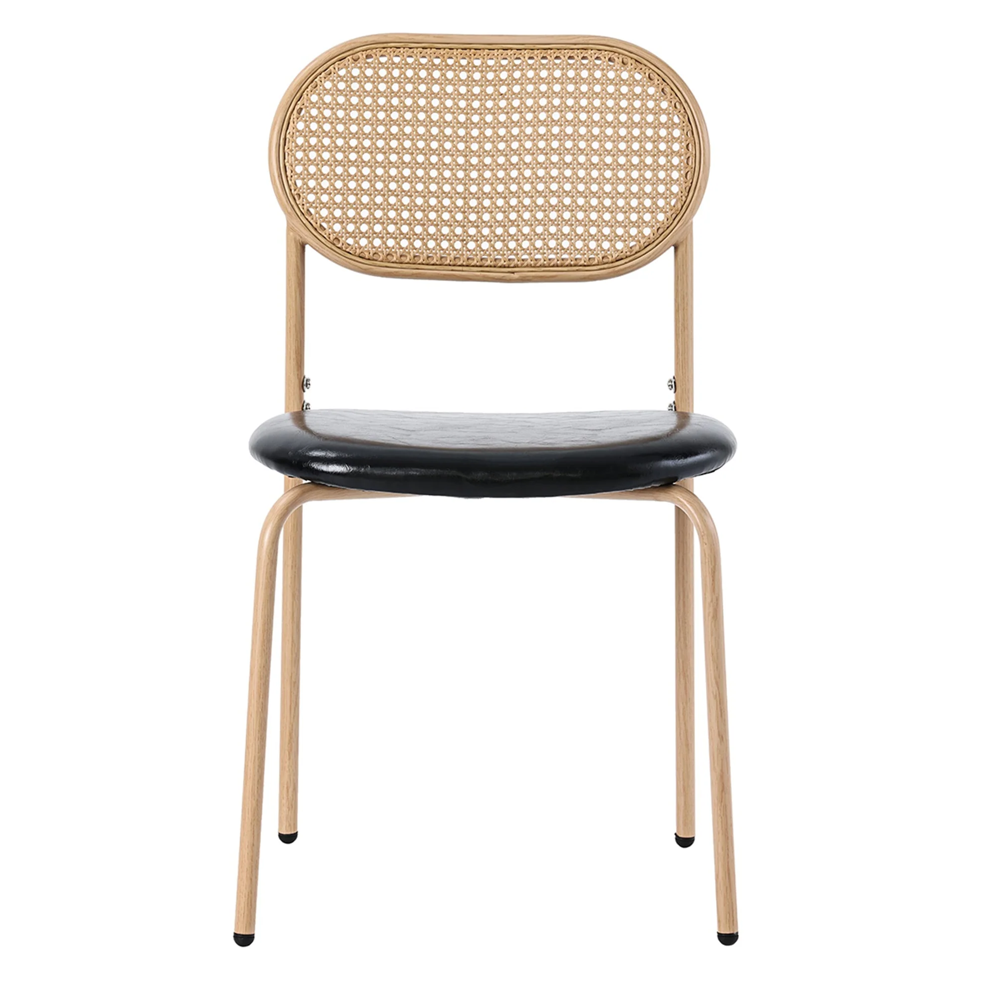 Dining Chair Set of 4 Modern Rattan Metal Legs - Black + Brown - Image 8