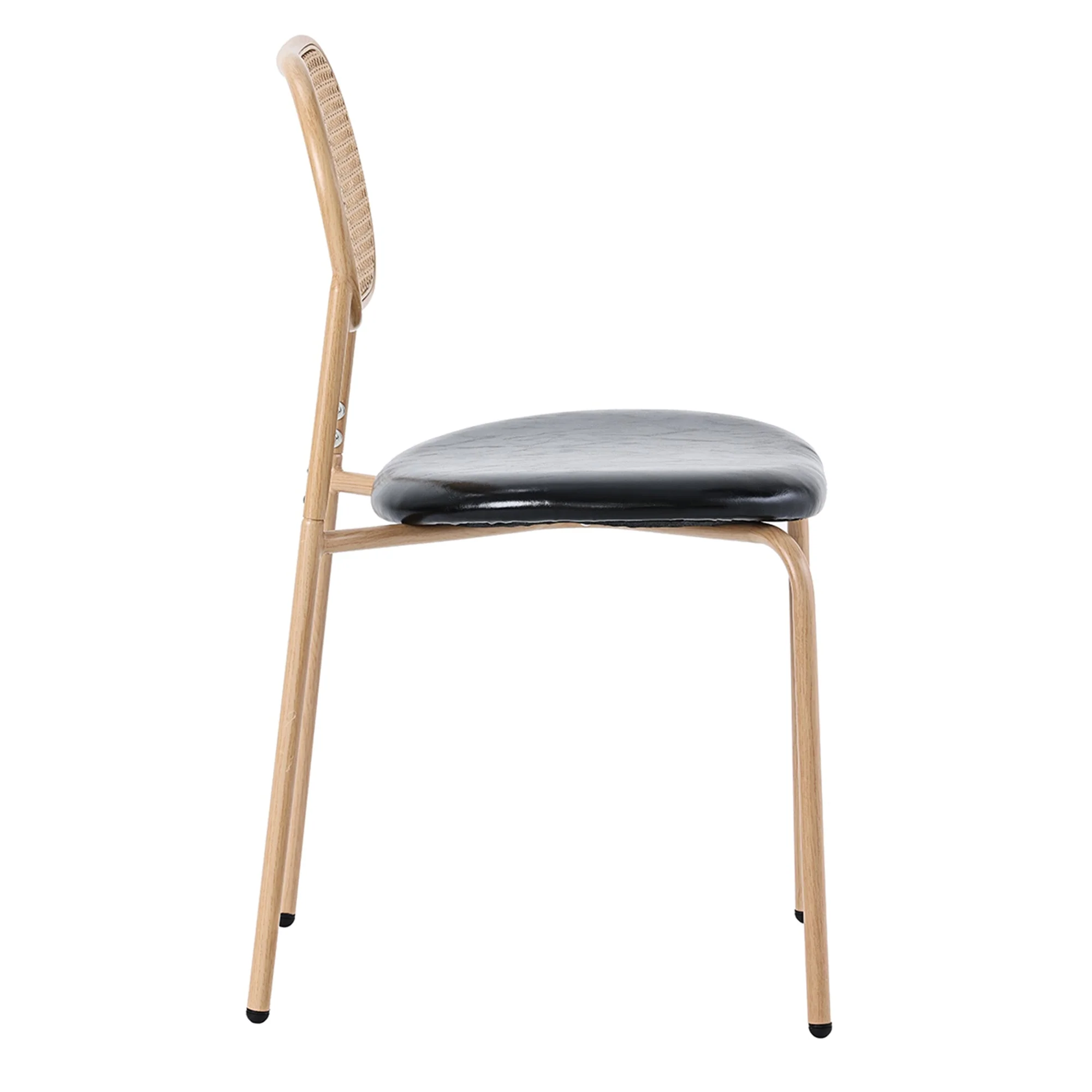 Dining Chair Set of 4 Modern Rattan Metal Legs - Black + Brown - Image 9
