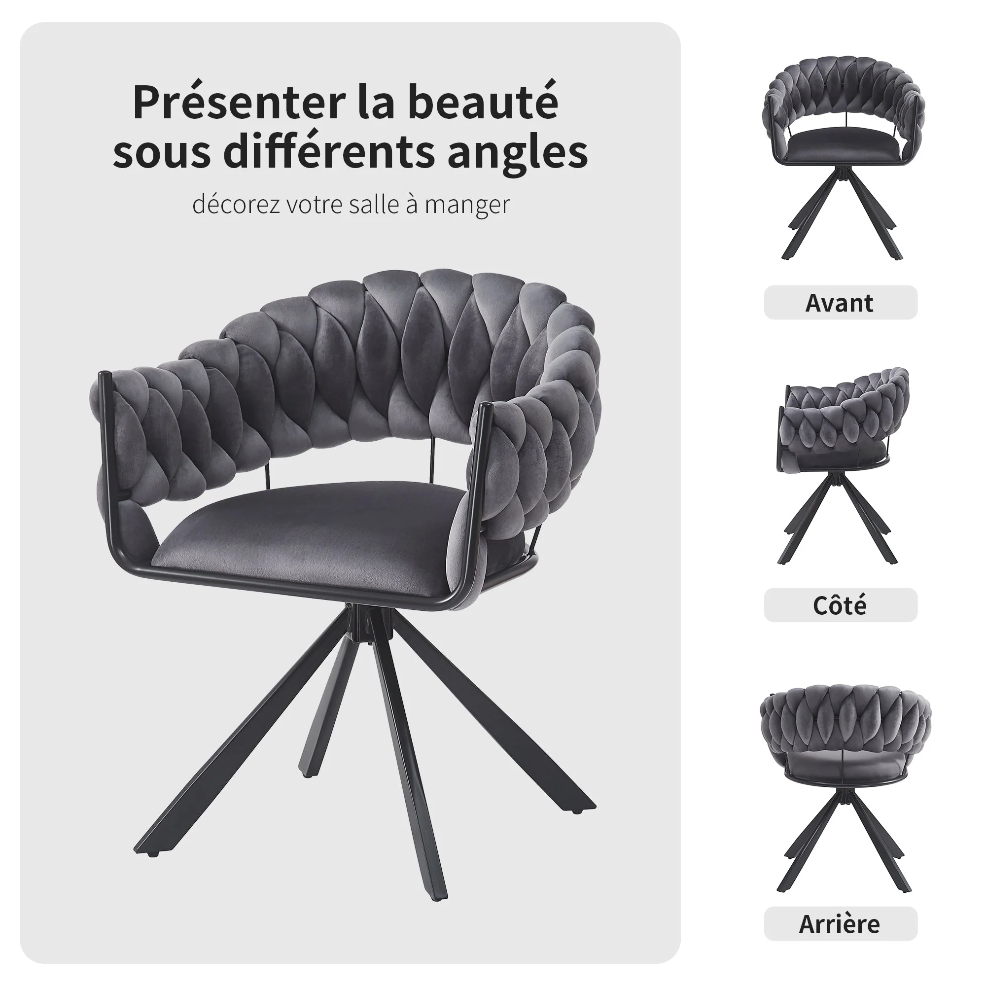 Dining Chair Set of 4, Modern Velvet Ergonomic Vanity Metal Legs, Grey - Image 9