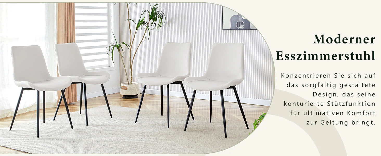 Dining Chair Set of 4 Modern Widened Seat Metal Legs - White Faux Leather - Image 9