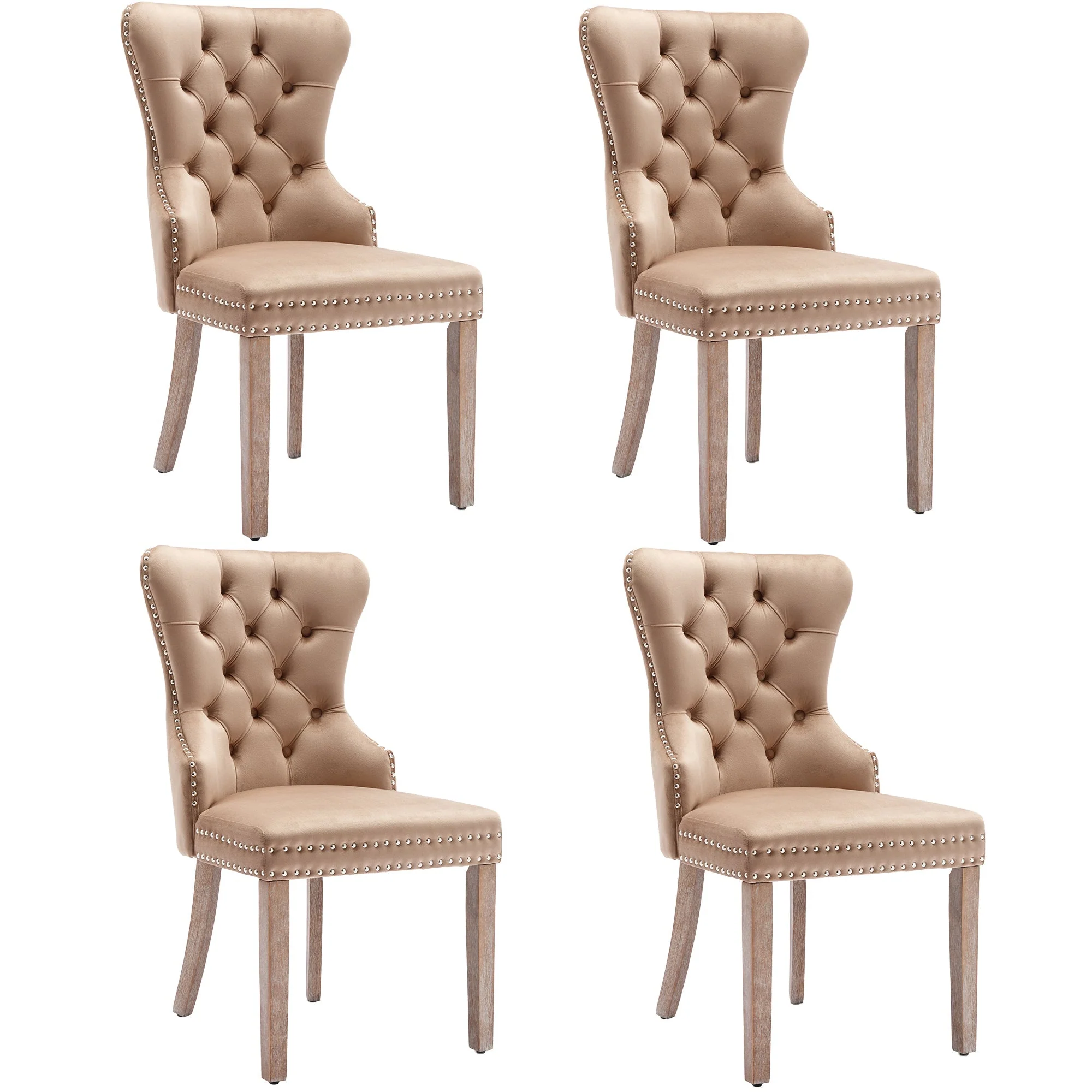 Dining Chair Set of 4, Upholstered Door Knocker Back Nailhead Trim, Brown Velvet - Image 5
