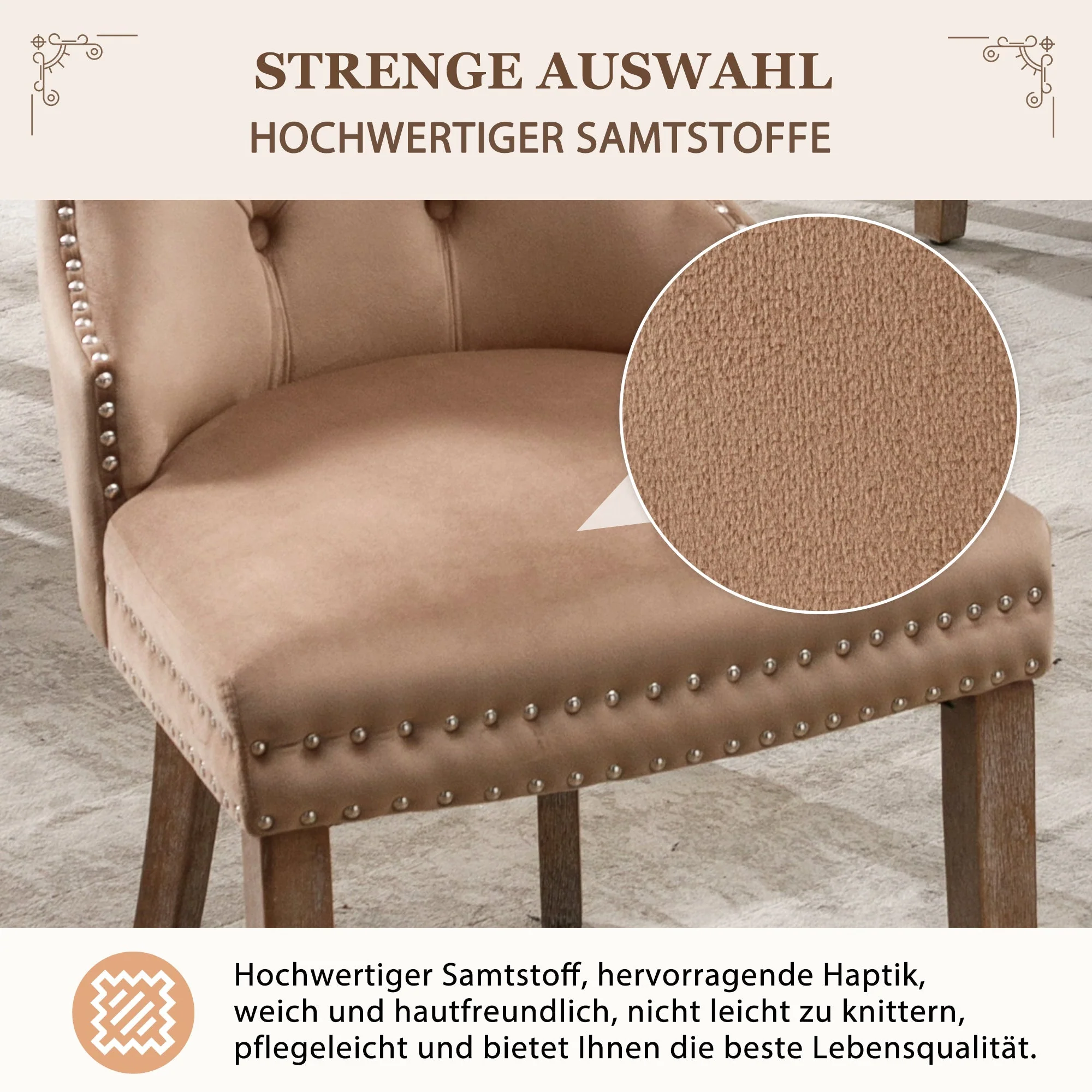 Dining Chair Set of 4, Upholstered Door Knocker Back Nailhead Trim, Brown Velvet - Image 9