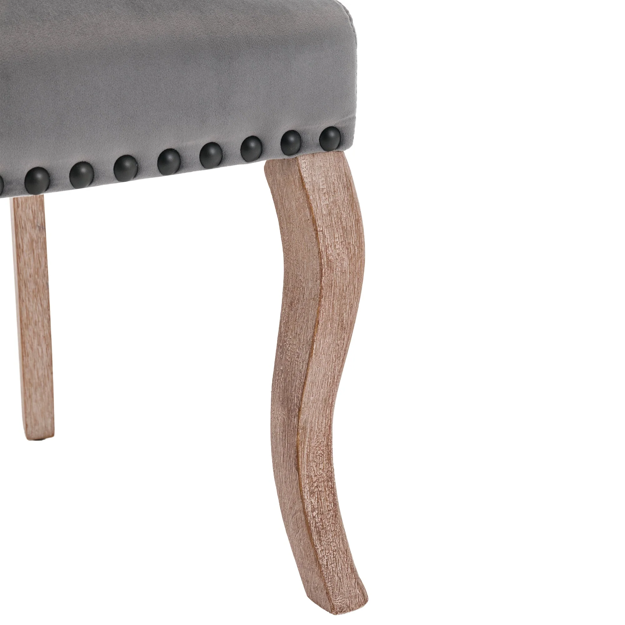 Dining Chair Set of 4 Upholstered Door Knocker Back Nailhead Trim, Grey Velvet - Image 10