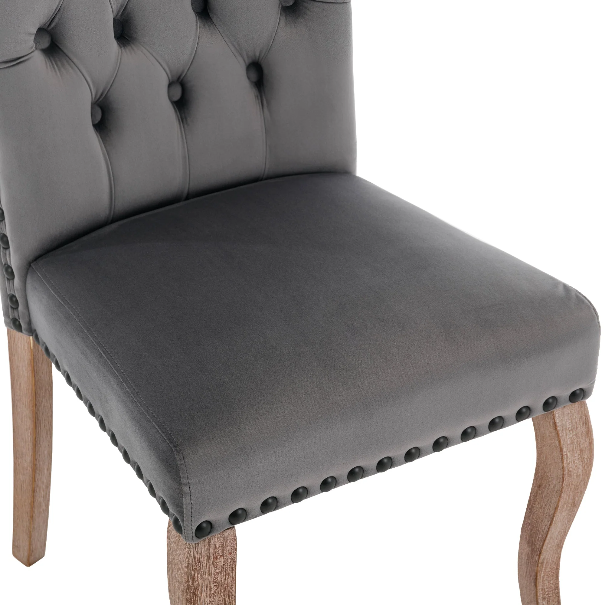 Dining Chair Set of 4 Upholstered Door Knocker Back Nailhead Trim, Grey Velvet - Image 8