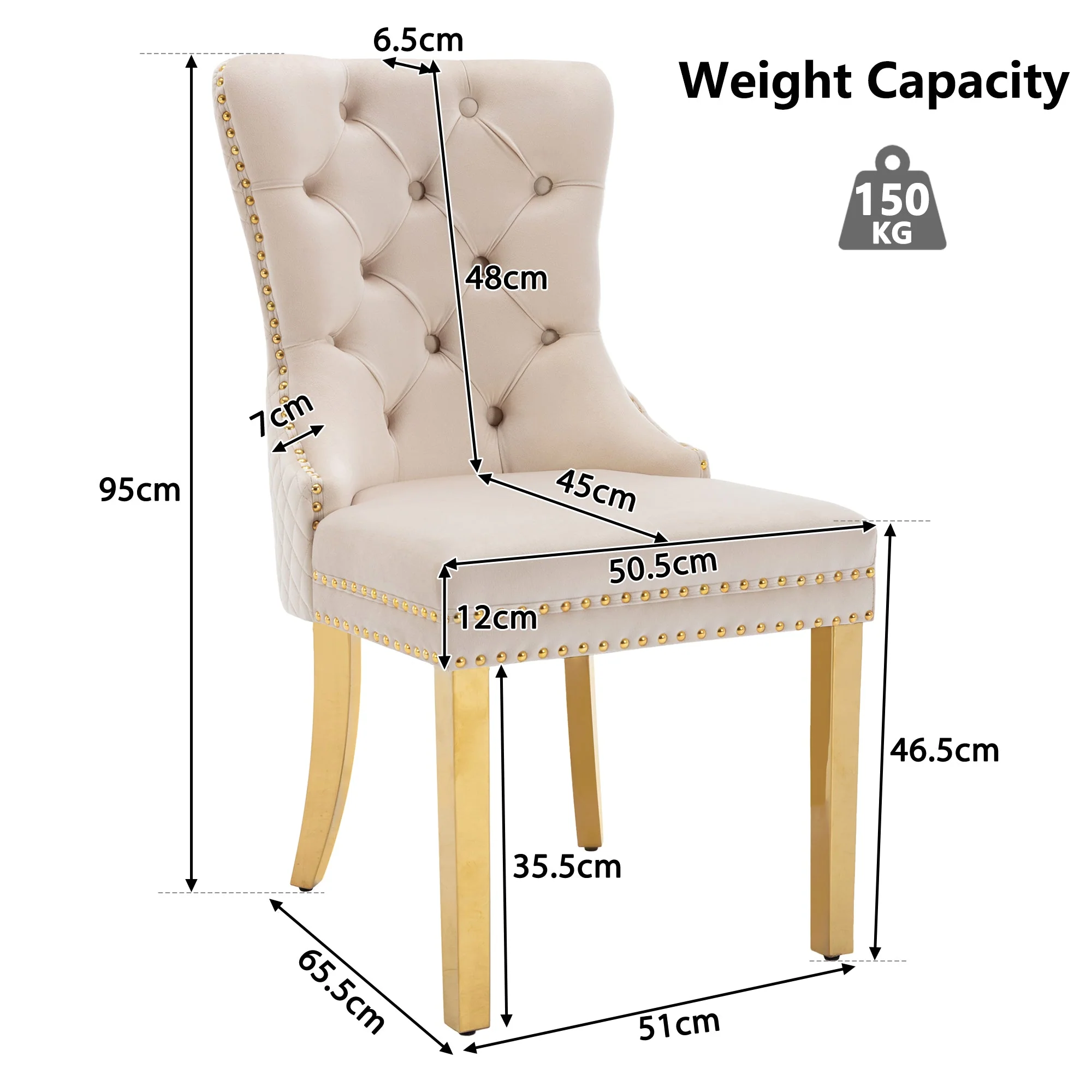 Dining Chair Set of 4 Upholstered Door Knocker Nailhead Trim Beige Velvet/Gold - Image 9