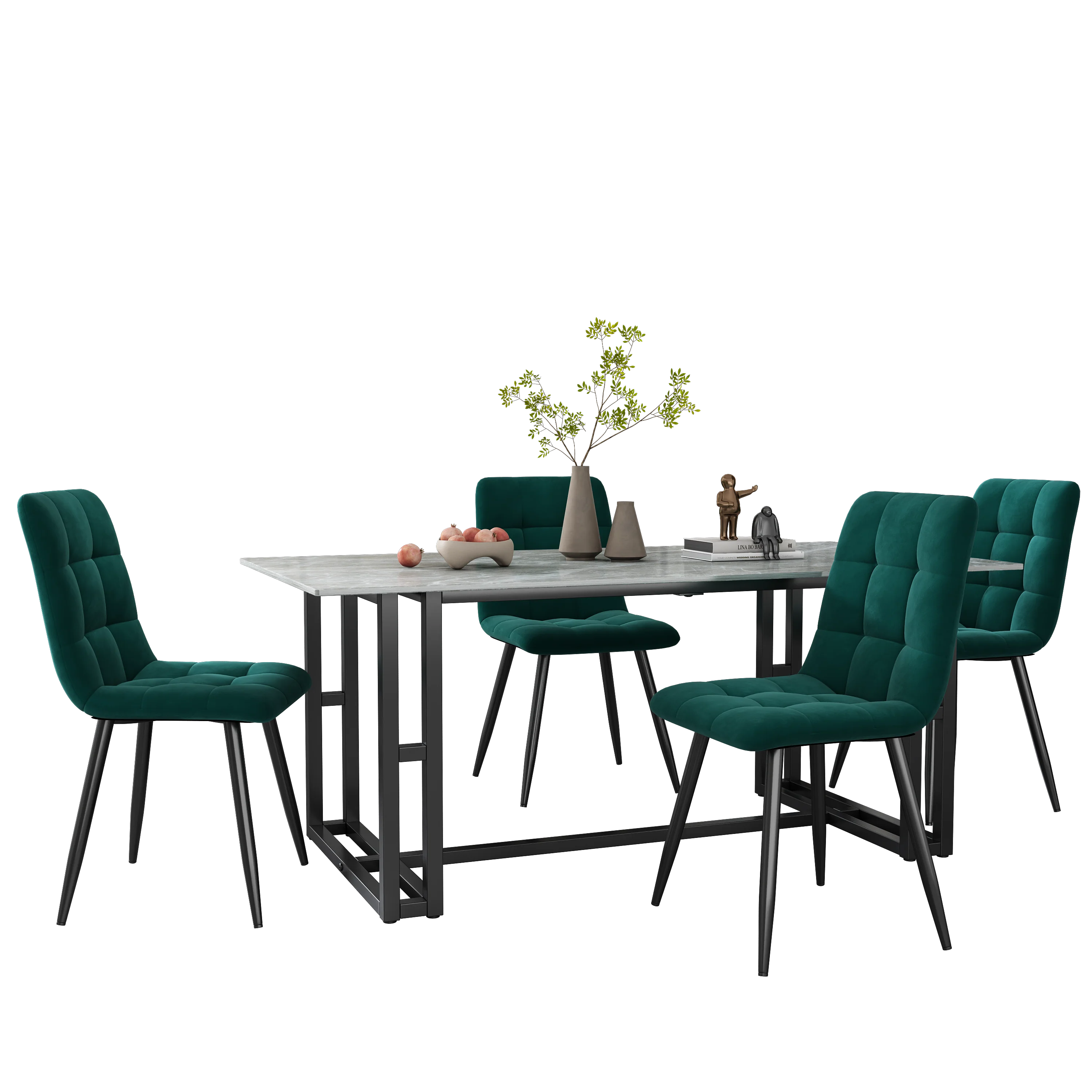 Dining Chair Set of 4 Upholstered Velvet Seat Metal Frame Dark Green - Image 13