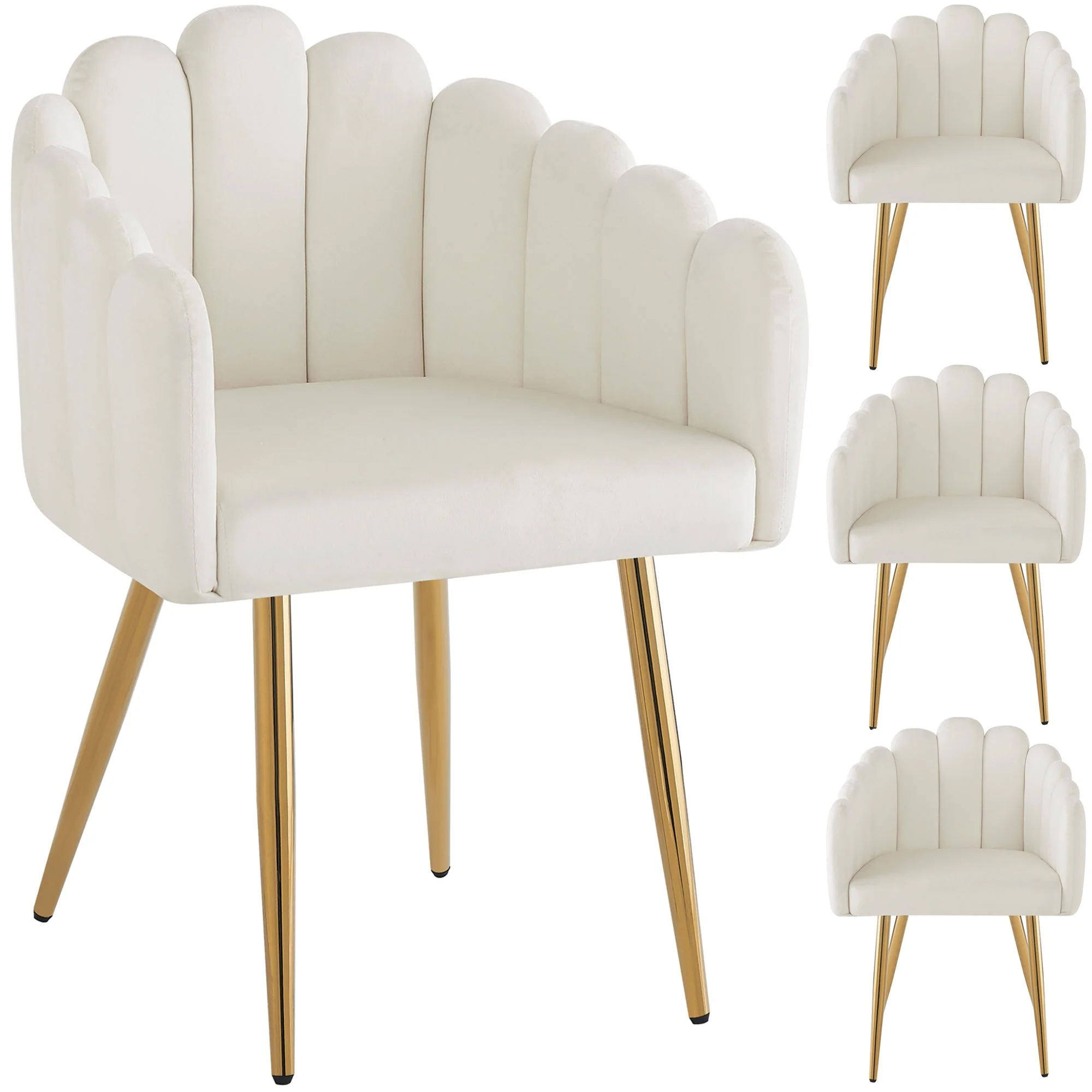 Dining Chair Set of 4 Velour Fan-Shaped Design Adjustable Legs - Gold - Image 5