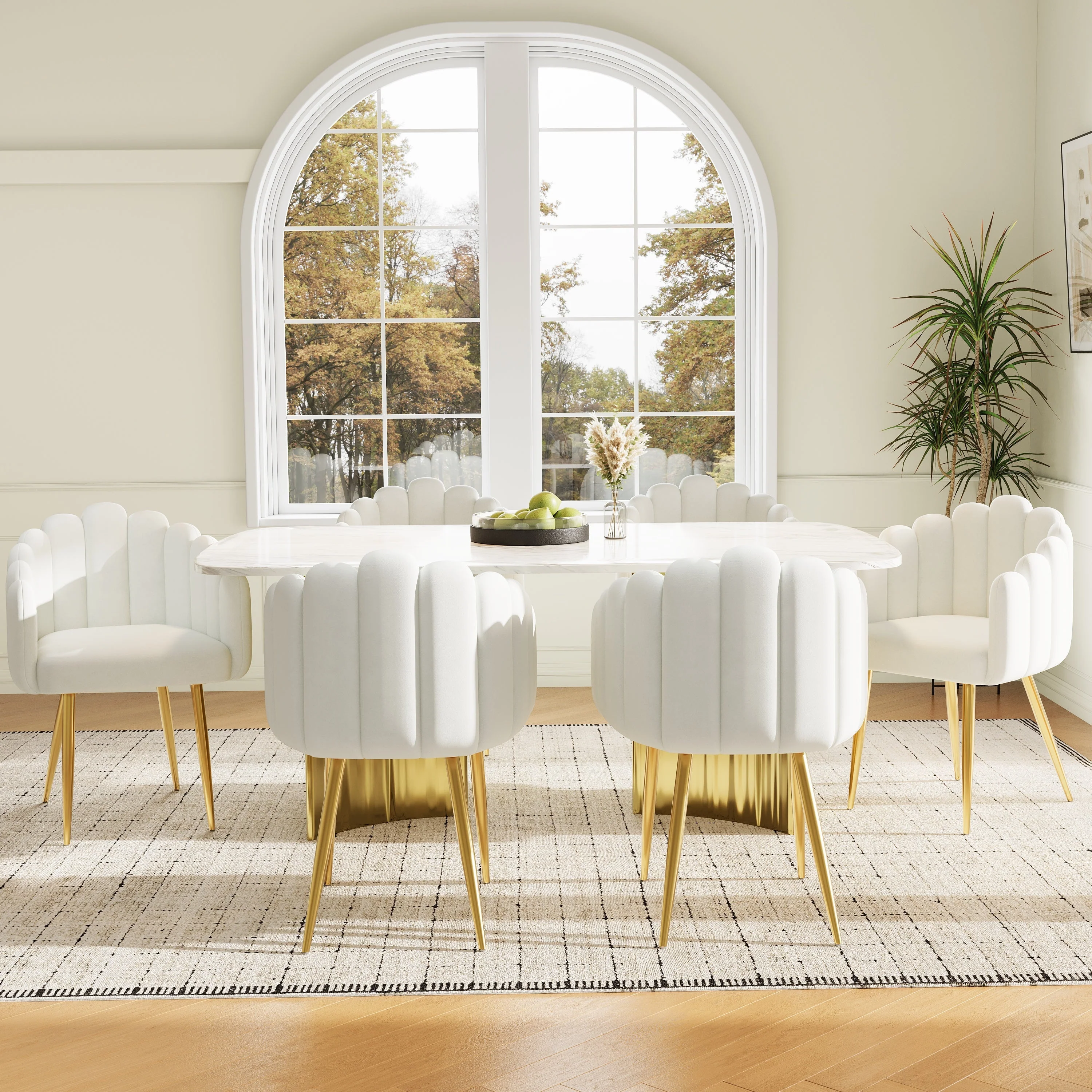 Dining Chair Set of 6 Fan-Shaped Gold Legs Adjustable - Velour - Image 2