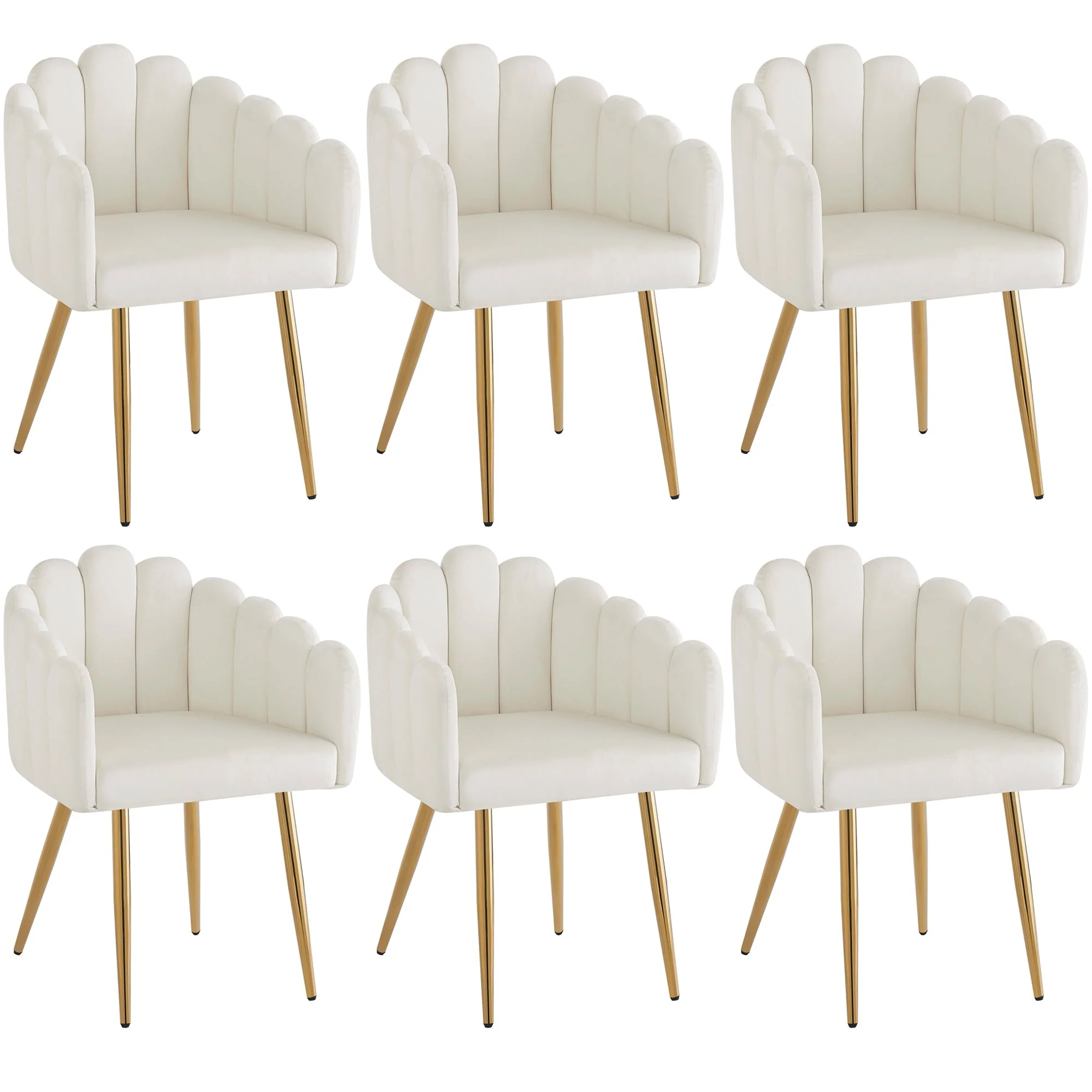 Dining Chair Set of 6 Fan-Shaped Gold Legs Adjustable - Velour - Image 4