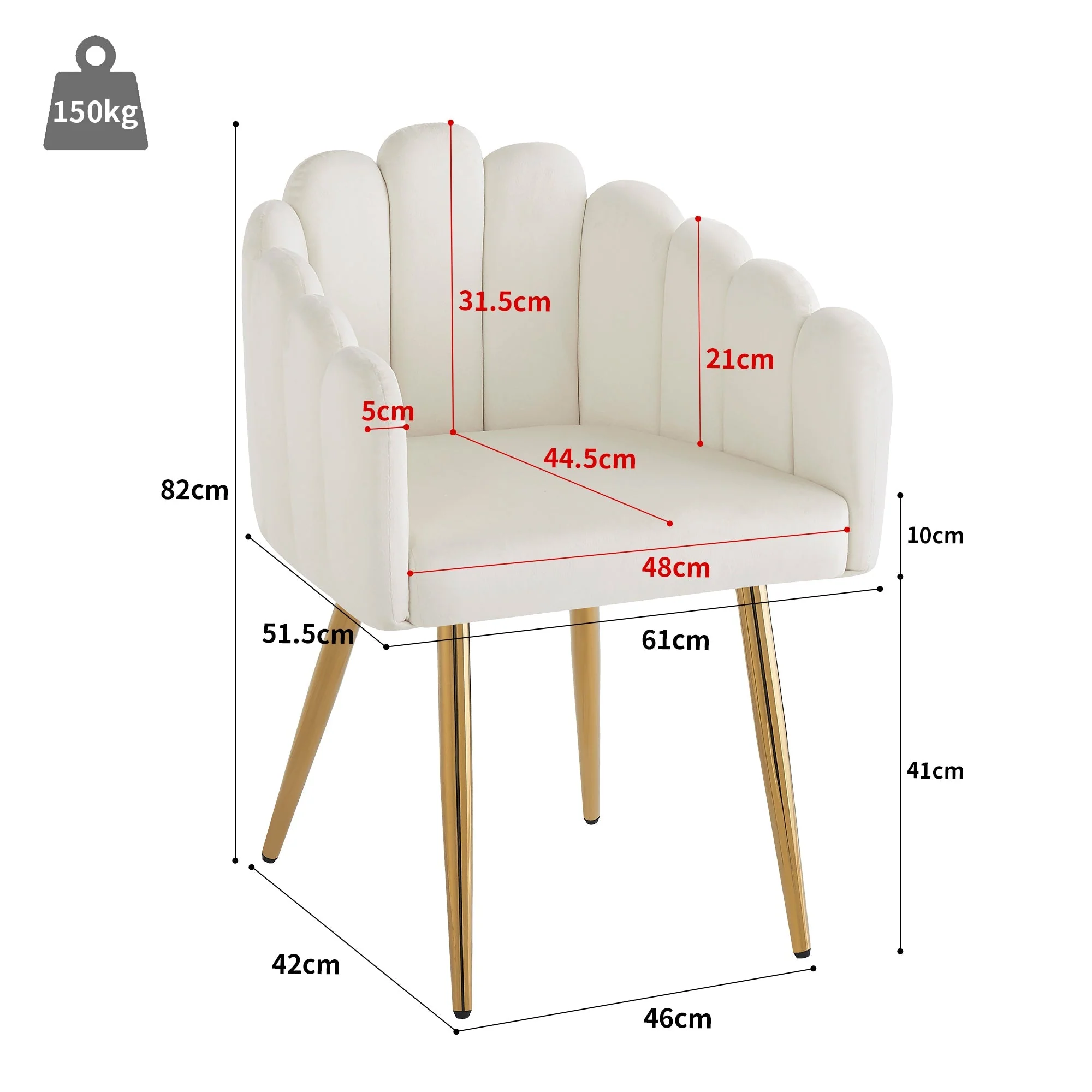 Dining Chair Set of 6 Fan-Shaped Gold Legs Adjustable - Velour - Image 5