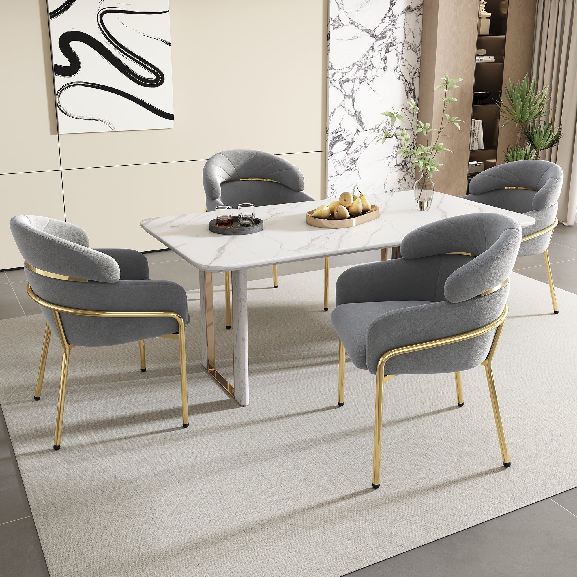Dining Chair Set of 6, Leisure Chair with Metal Legs, Grey Velvet - Image 2
