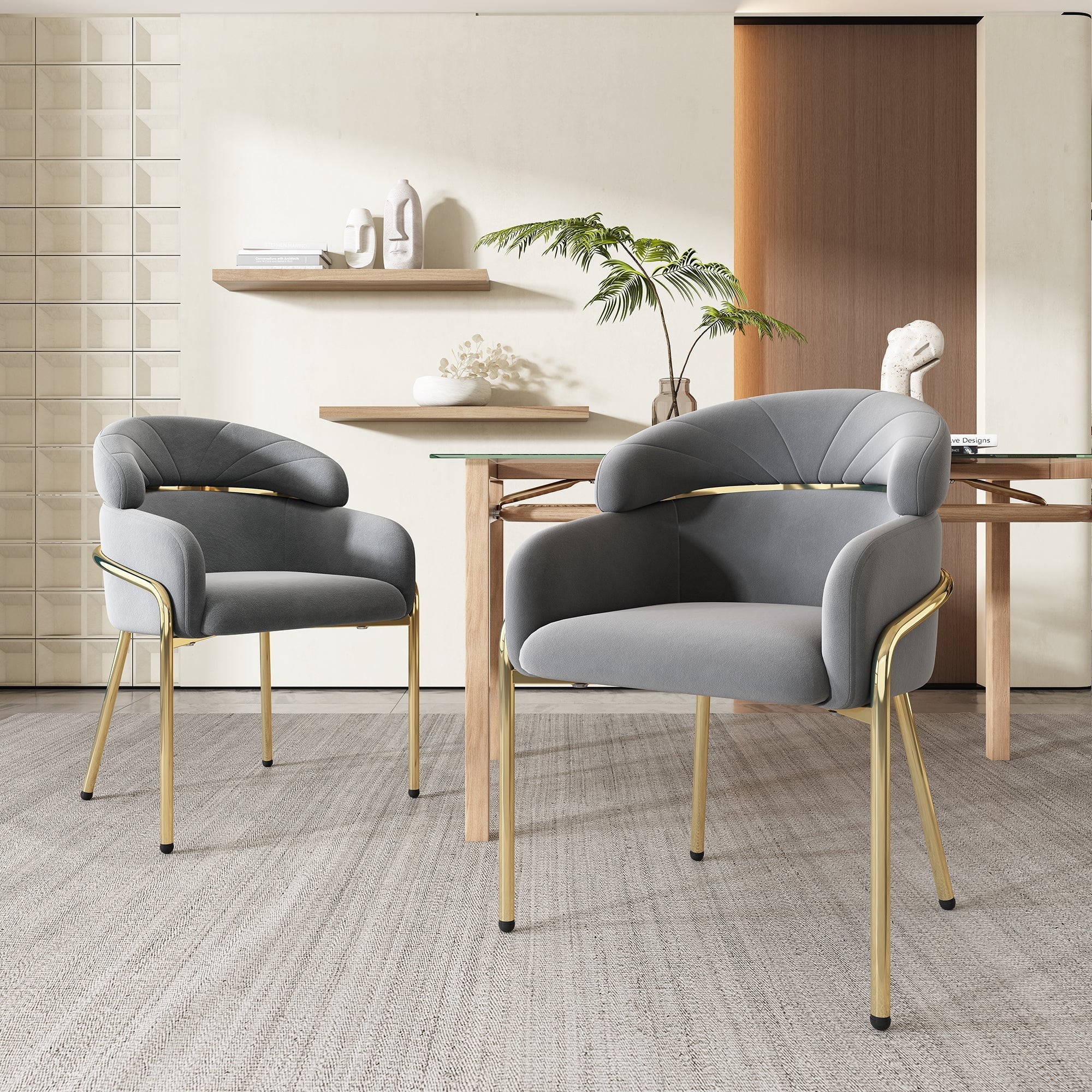 Dining Chair Set of 6, Leisure Chair with Metal Legs, Grey Velvet - Image 3