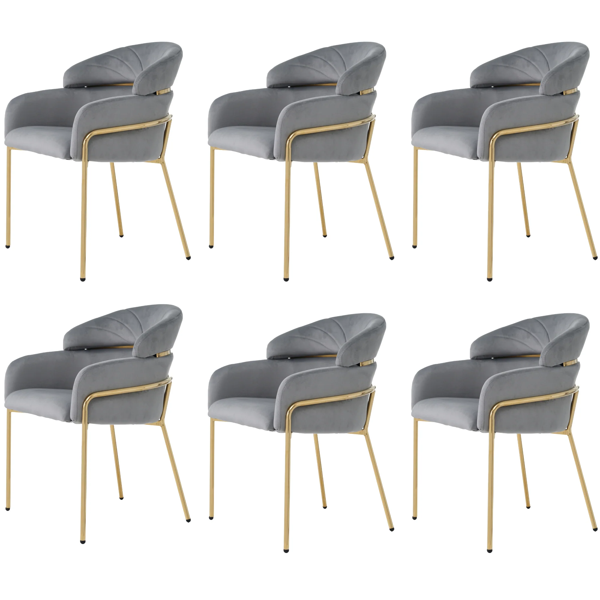 Dining Chair Set of 6, Leisure Chair with Metal Legs, Grey Velvet - Image 6