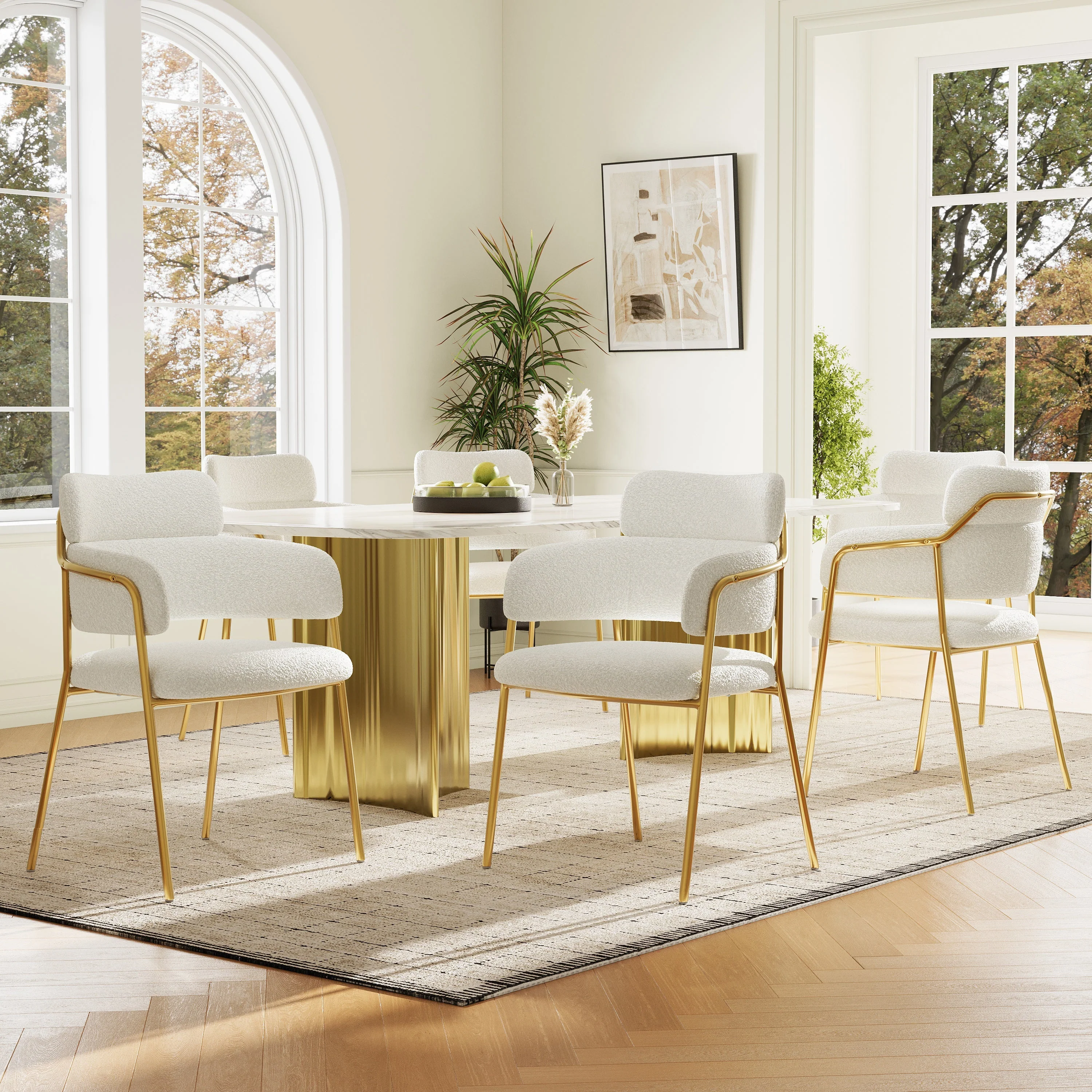 Dining Chair Set of 6 Modern Ergonomic Gold Legs - Beige