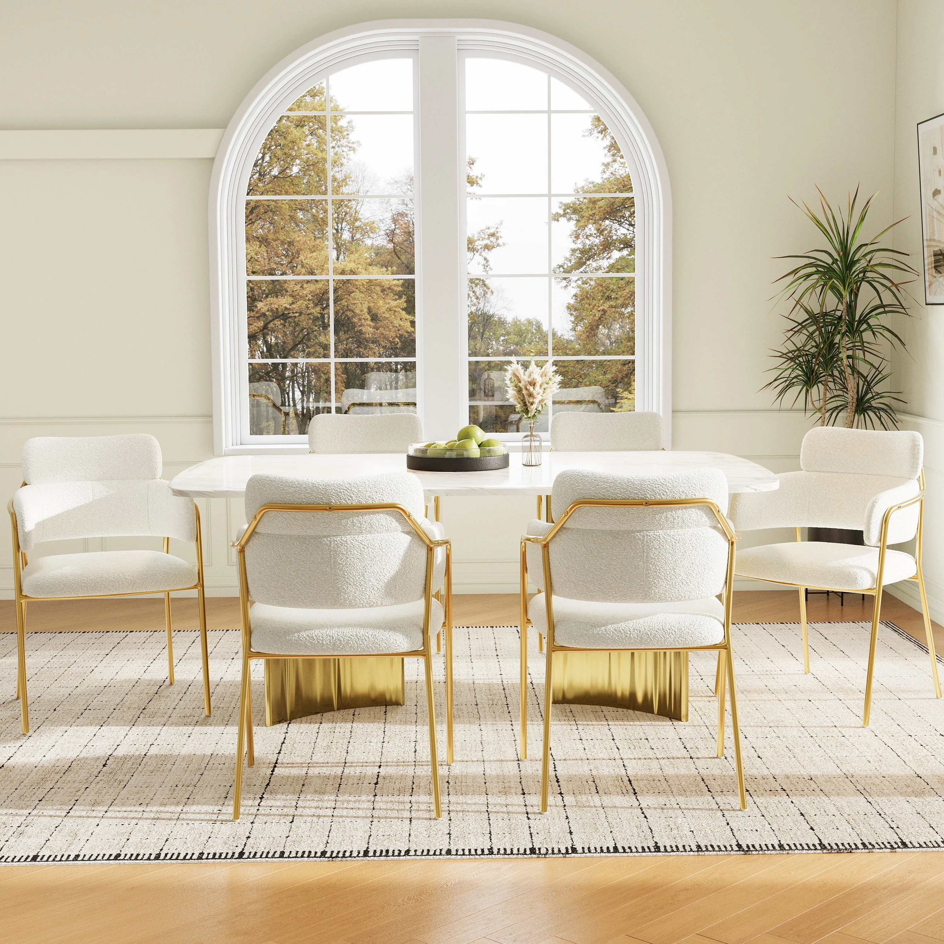 Dining Chair Set of 6 Modern Ergonomic Gold Legs - Beige - Image 2