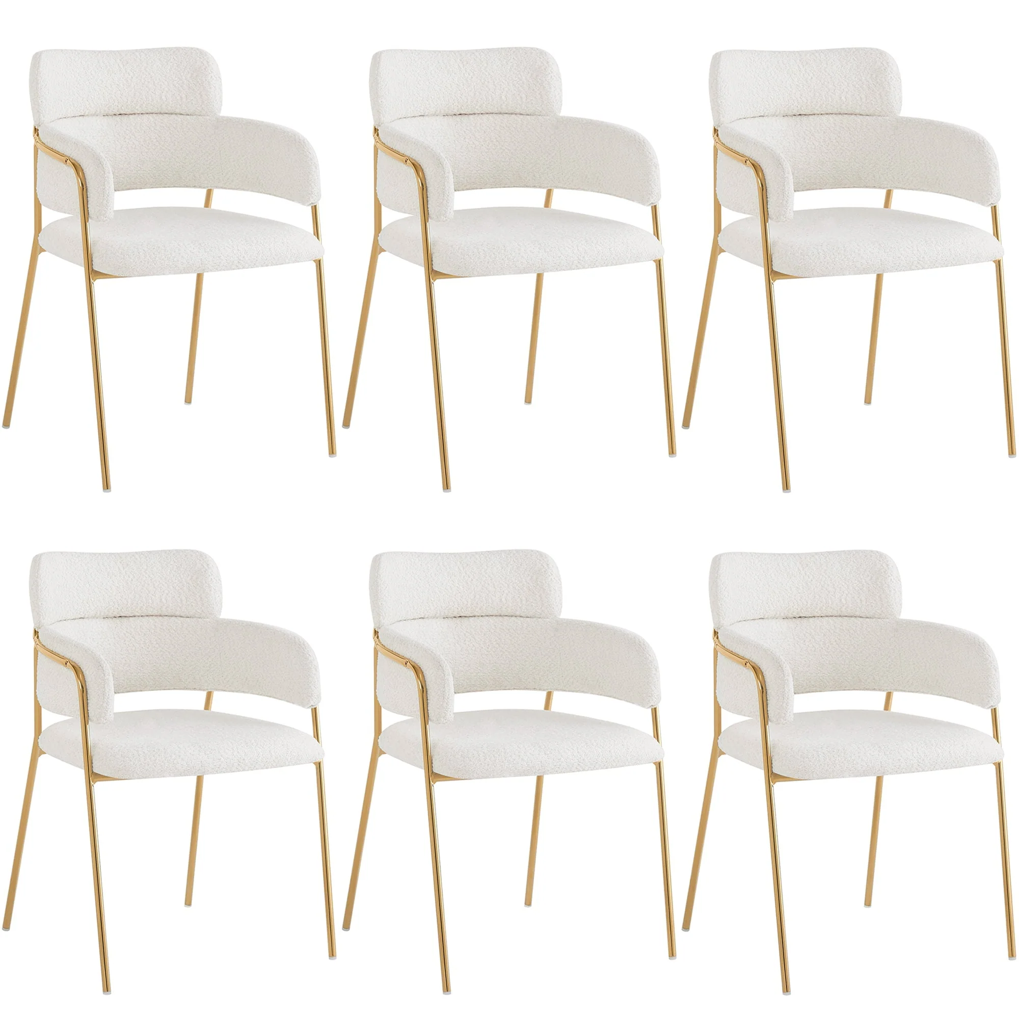 Dining Chair Set of 6 Modern Ergonomic Gold Legs - Beige - Image 3