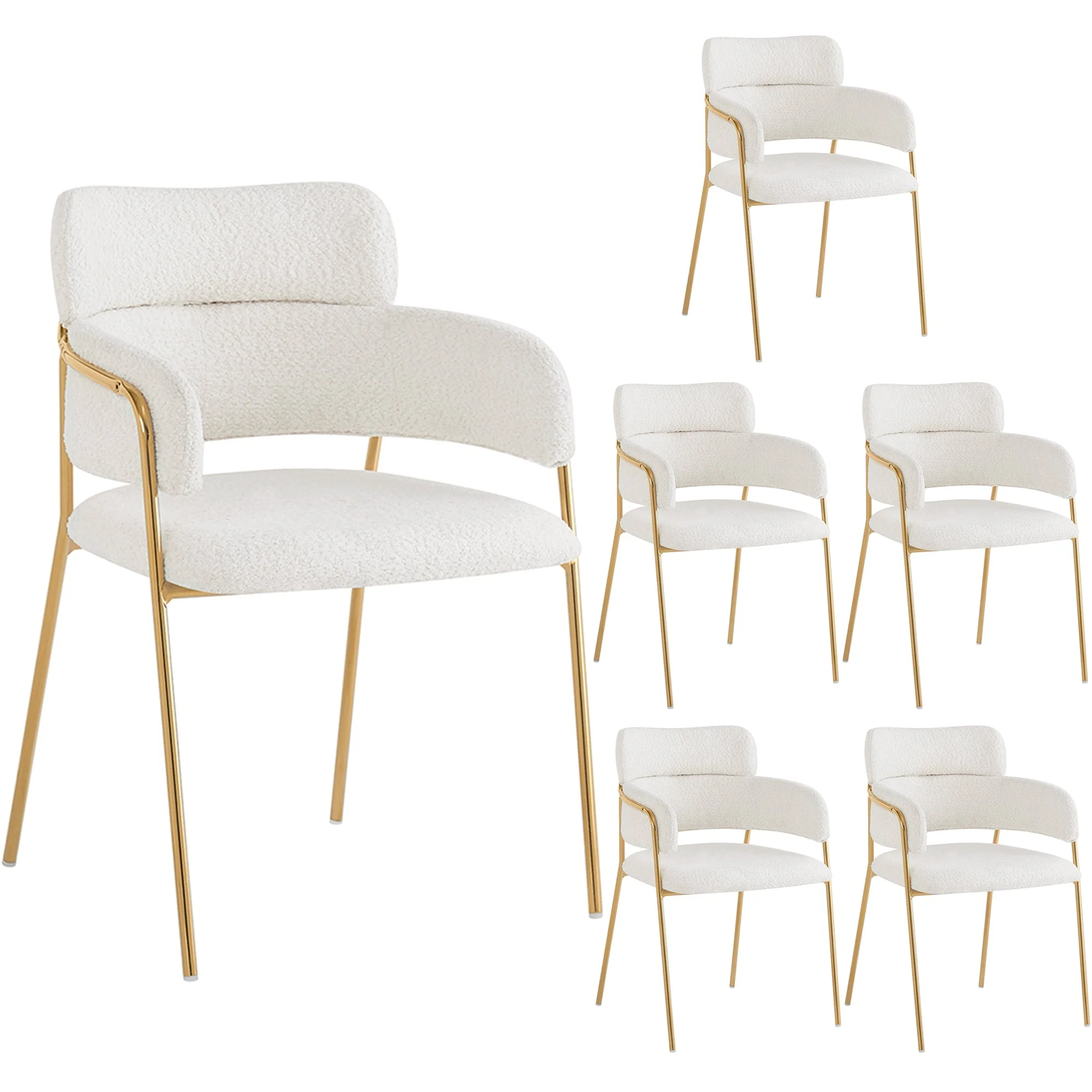 Dining Chair Set of 6 Modern Ergonomic Gold Legs - Beige - Image 4