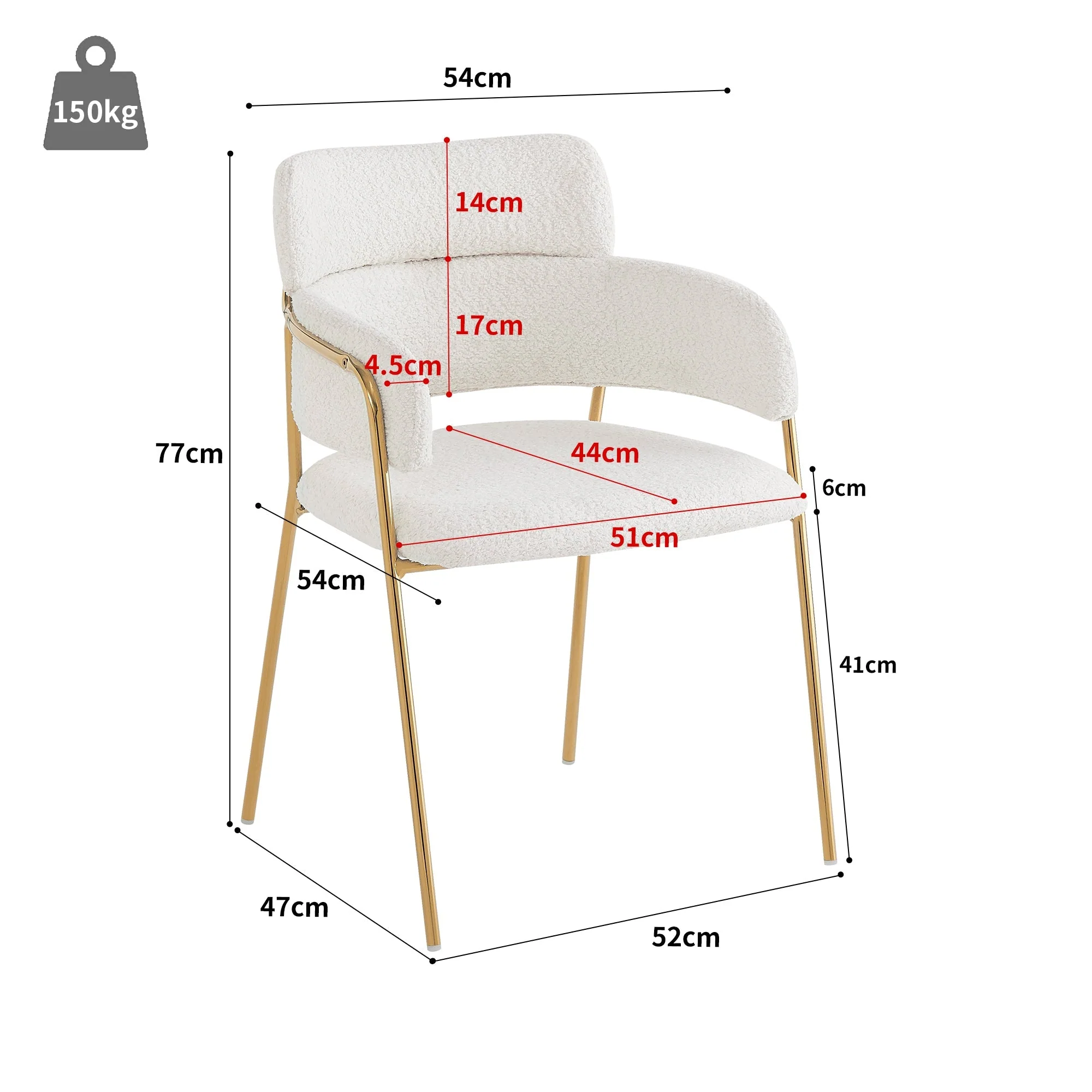 Dining Chair Set of 6 Modern Ergonomic Gold Legs - Beige - Image 5
