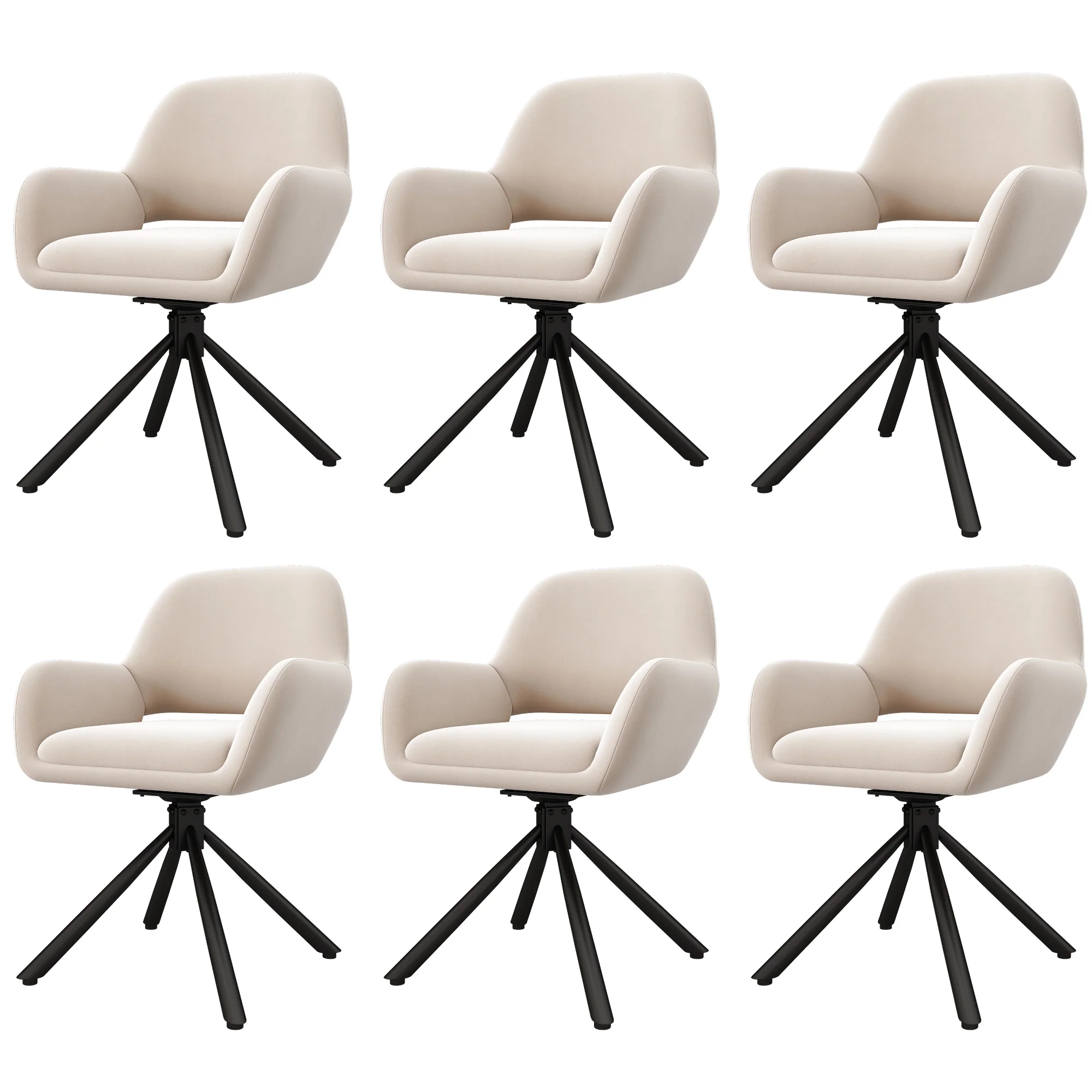 Dining Chair Set of 6 Swivel Modern With Handrails Velvet Beige - Image 4