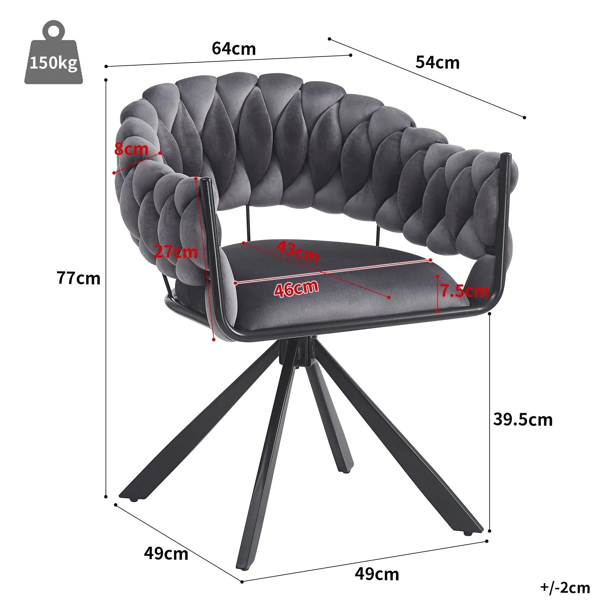 Dining Chair Set of 6 Velvet Upholstered Modern Ergonomic Metal Legs, Grey - Image 4