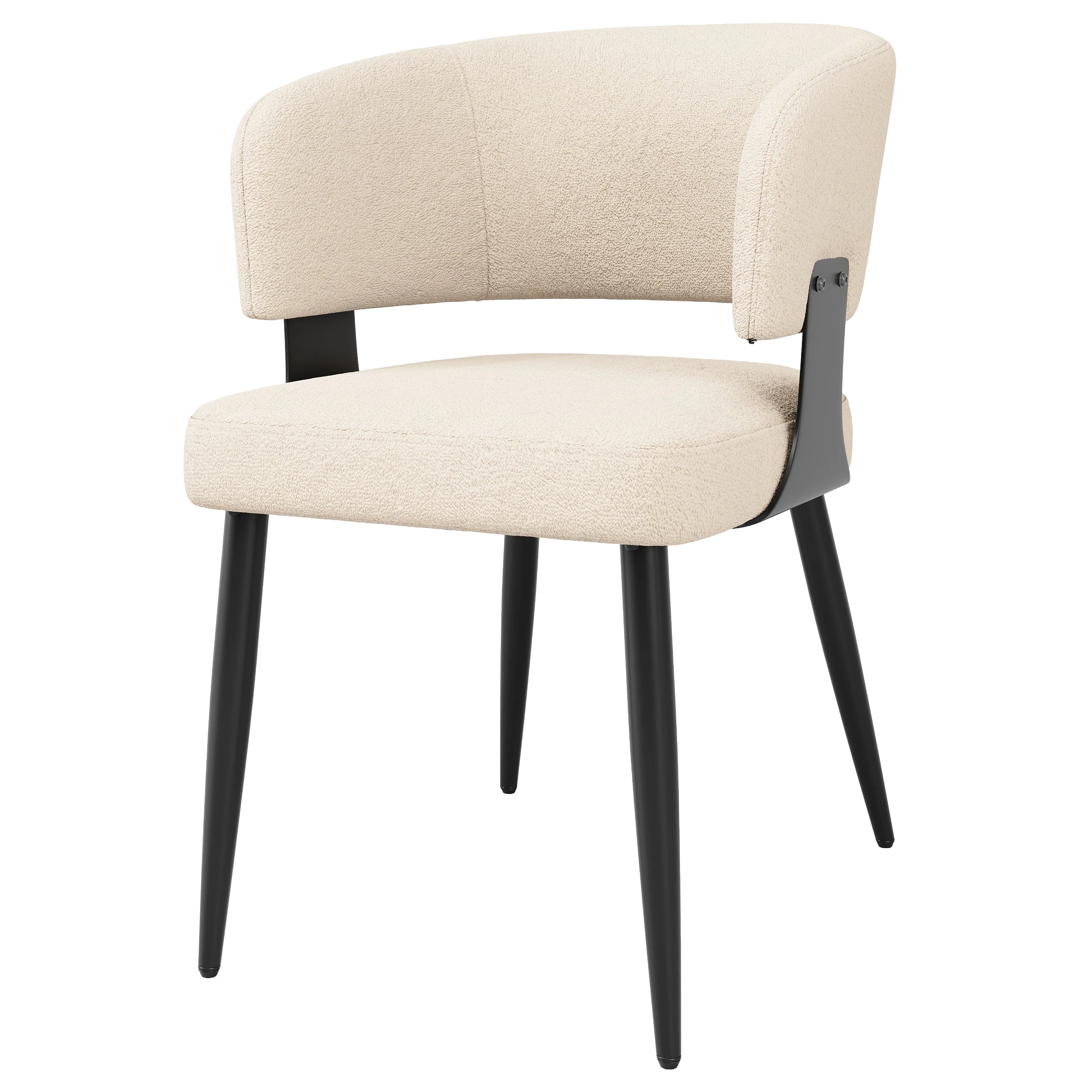 Dining Chair Set of 6 with Curved Backrest and Ergonomic Design, Flannel, Beige and Grey - Image 8