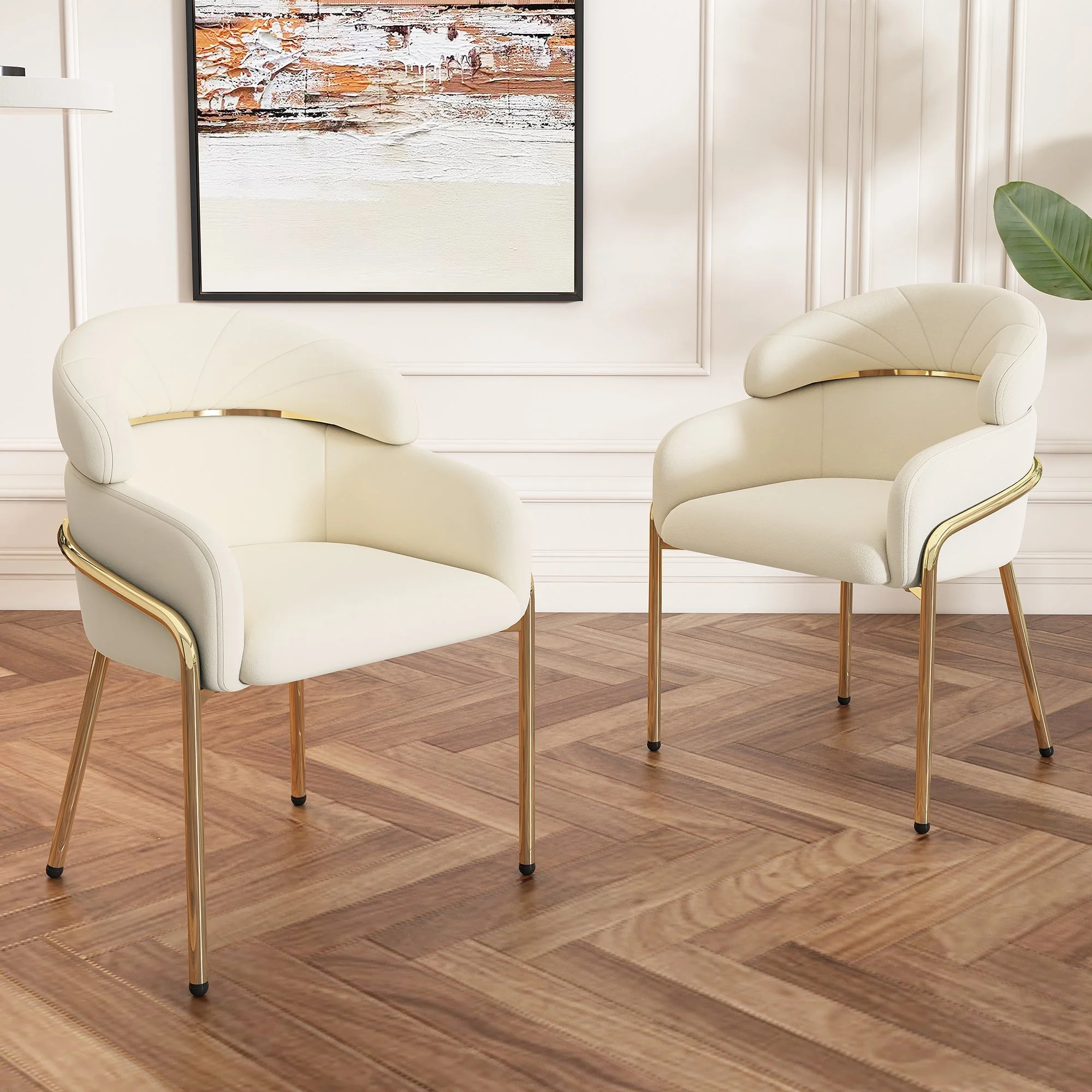 Dining Chair Set of 6 with Metal Legs, Beige Velvet - Image 3