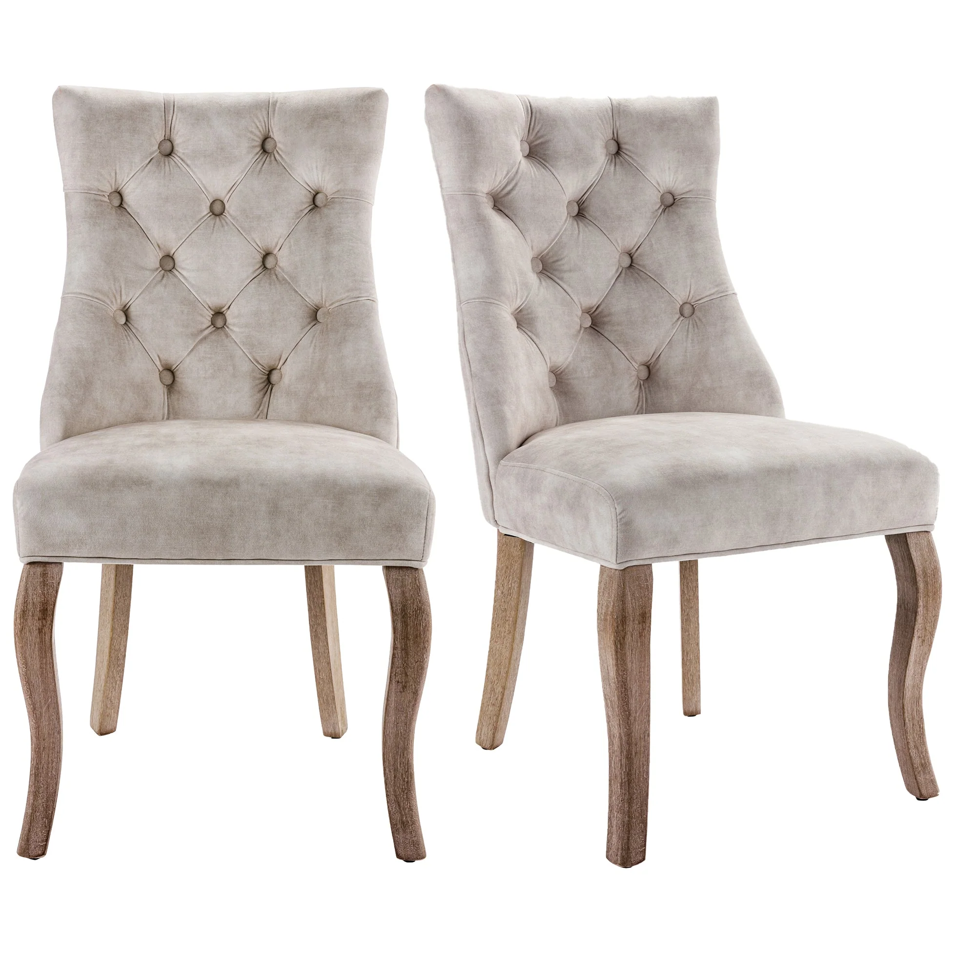 Dining Chair Set (Set of 2) High Backrest Button Tufting Solid Wood Frame Light Beige Velvet - Image 4