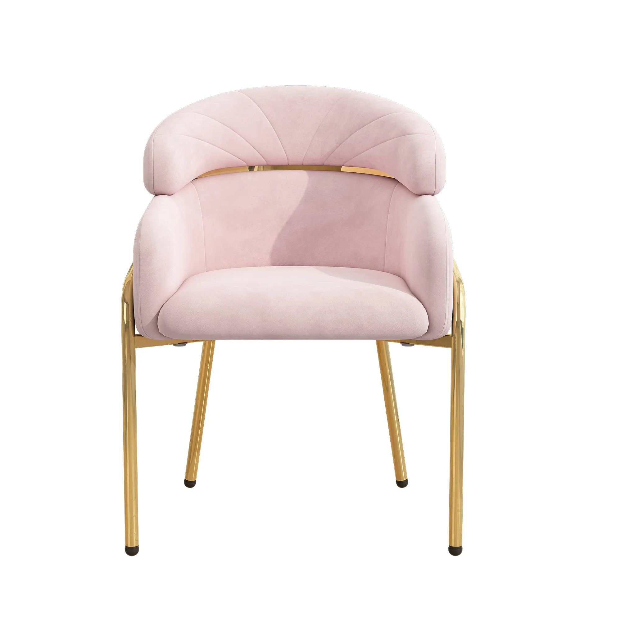 Dining Chair, Single Light Luxury Leisure Chair with Metal Legs, Pink Velvet - Image 7