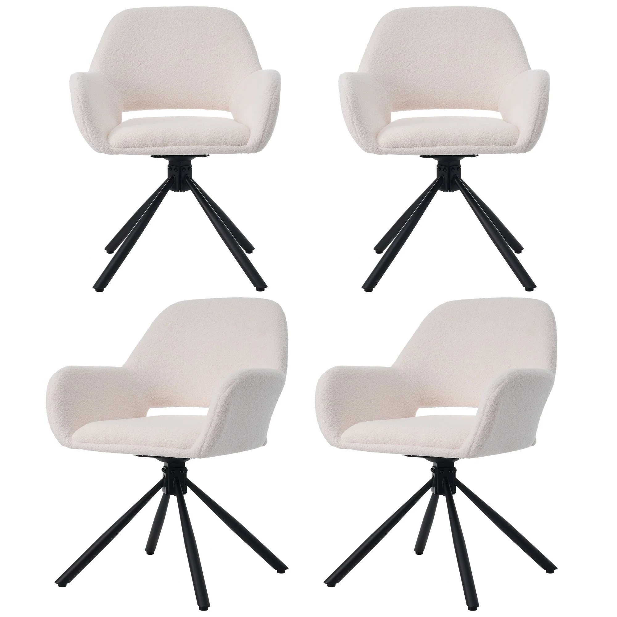 Dining Chair Swivel Set of 4 with Handrails - Sherpa White - Image 5