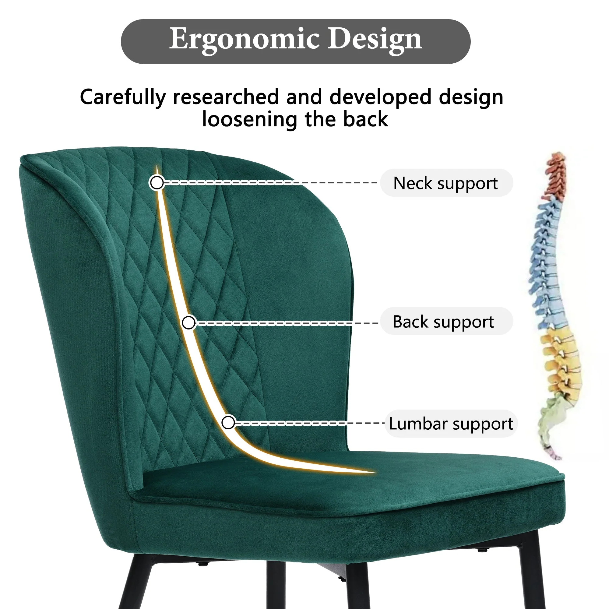 Dining Chair (Set of 4), Upholstered Velvet with Metal Frame, Dark Green - Image 10