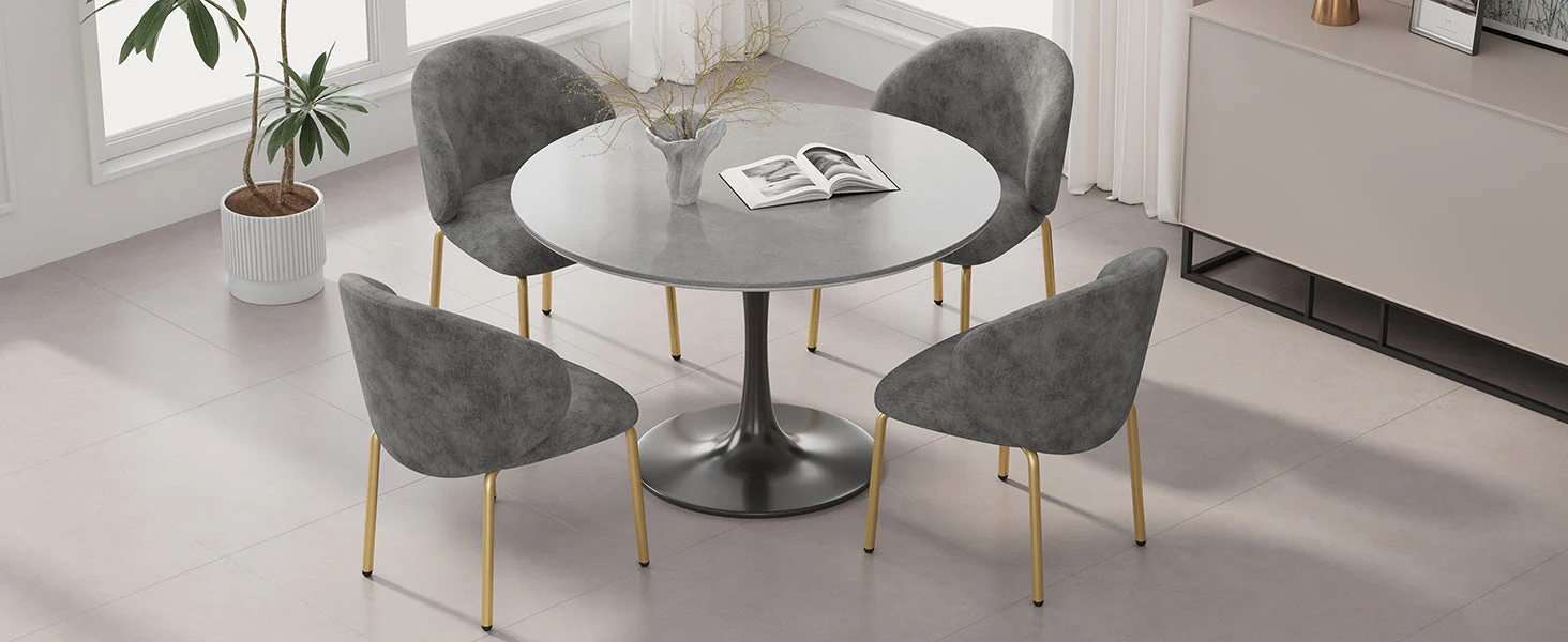 Dining Chairs and Lounge Chairs with Gold Legs, Set of 4, Grey Chenille - Image 5