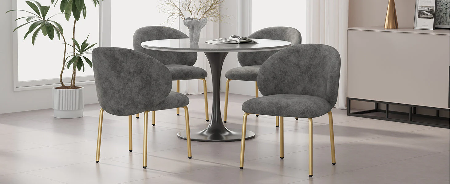 Dining Chairs and Lounge Chairs with Gold Legs, Set of 4, Grey Chenille - Image 6