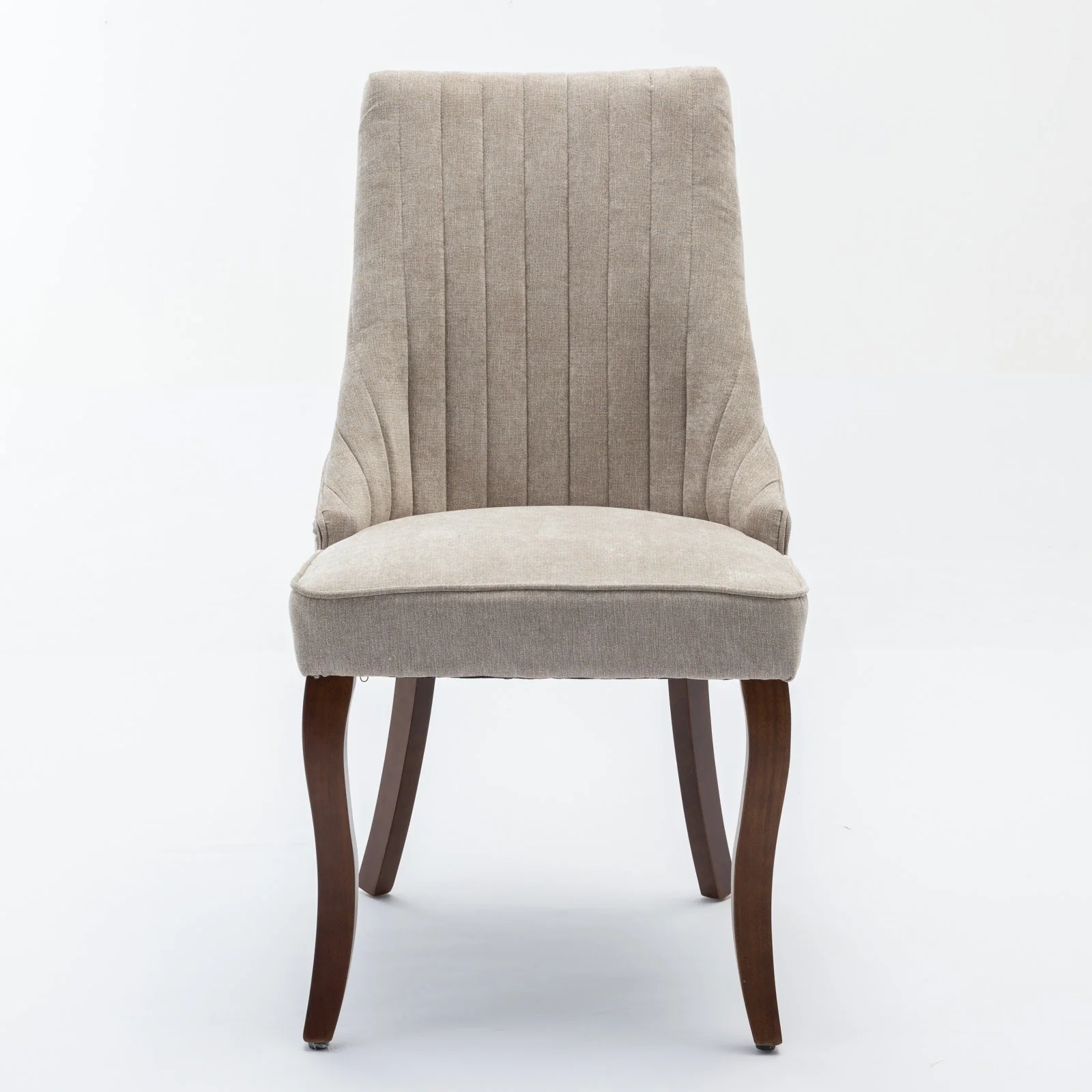 Dining Chairs Channel Upholstered Comfy Fabric Set of 2 with Curved Solid Wood Legs - Rayon Linen Beige - Image 2