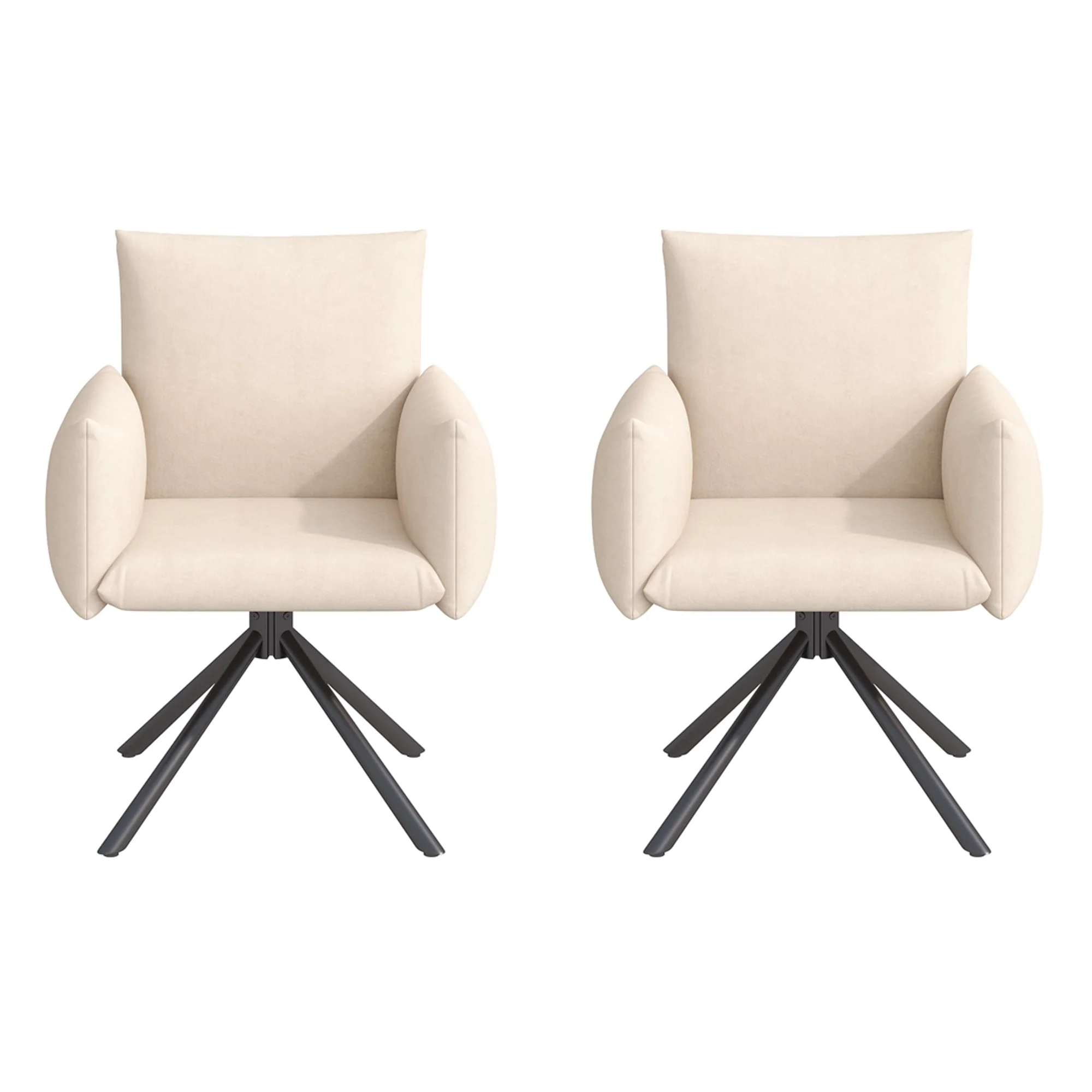 Dining Chairs Set of 2, 360° Swivel Upholstered Armchair with Lumbar Support, Beige Velvet - Image 10