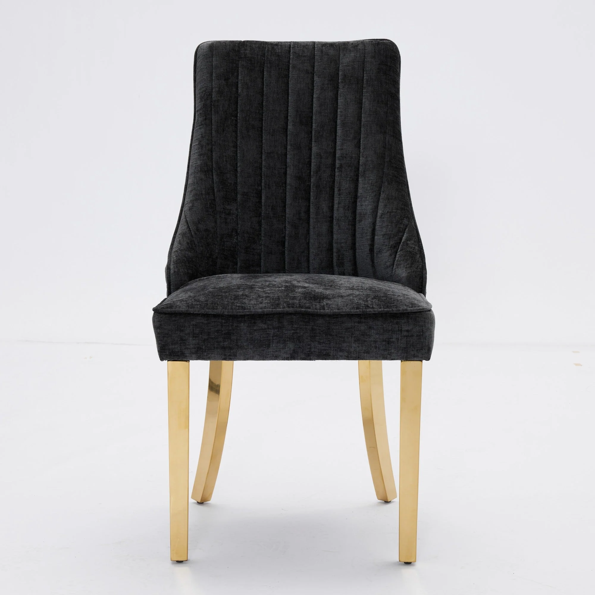 Dining Chairs, Set of 2 Accent Chair Golden Stainless Steel Legs, Chenille Black - Image 2
